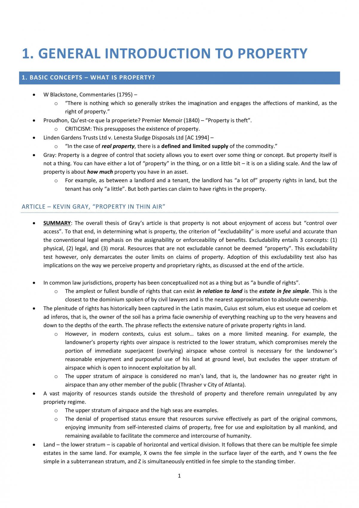 Property Law Study Notes - Page 1