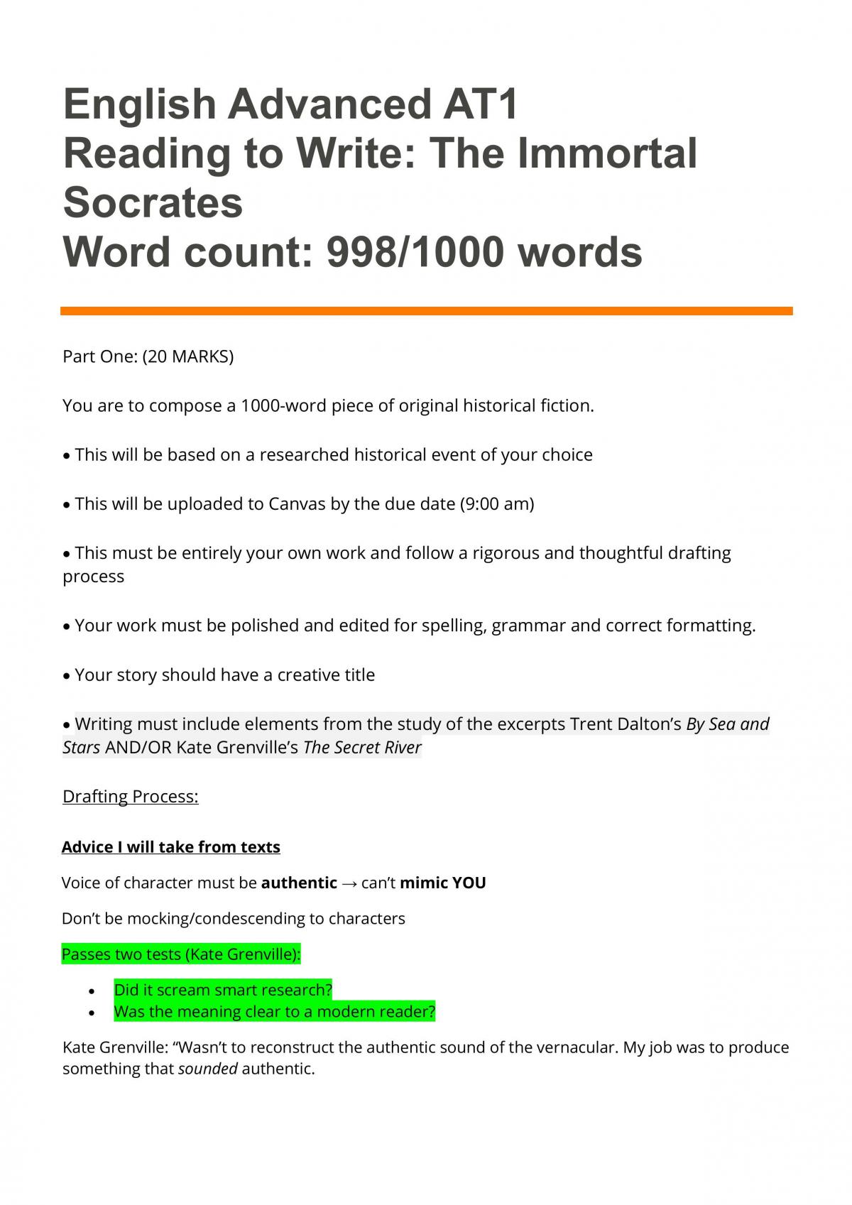 Reading to Write: Drafting + Historical Fiction Piece - Page 1