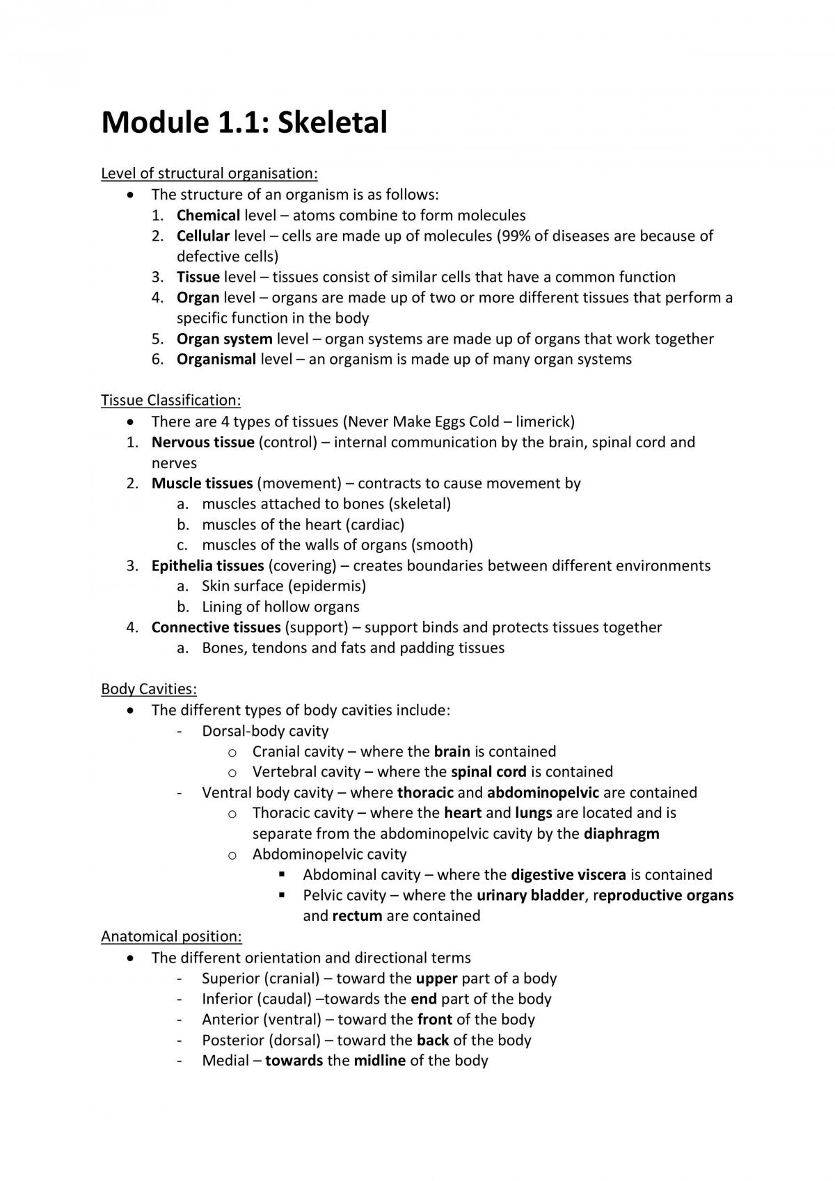 1016MSC Anatomy and Physiology Systems I Complete Notes - Page 1