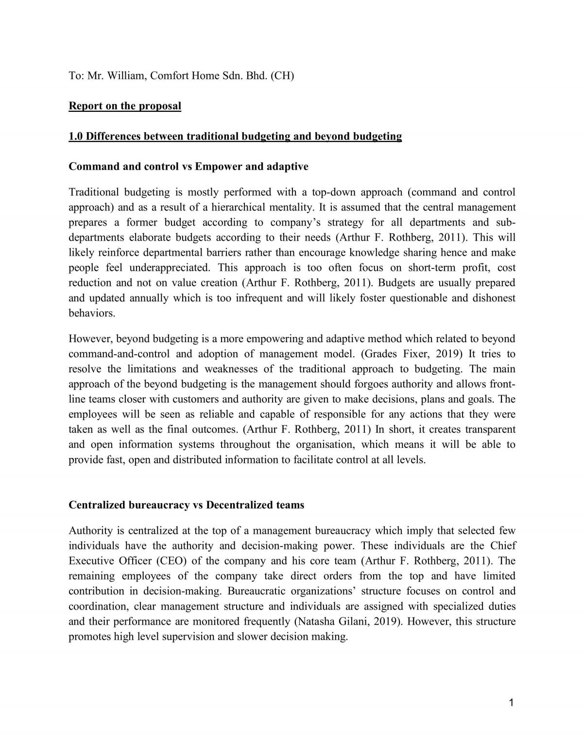 Prepare a report to the management of CH on this proposal. - Page 1