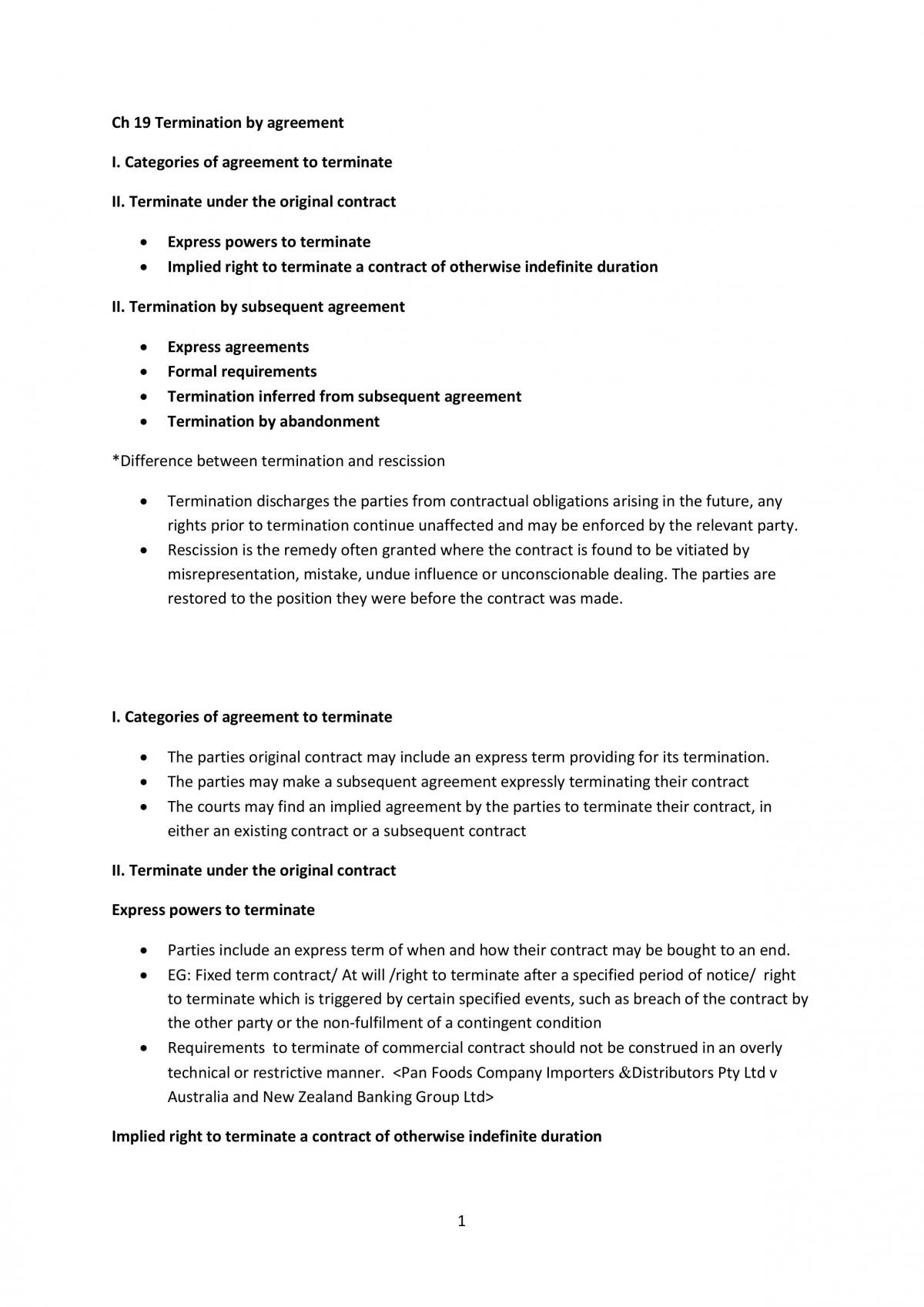 Termination of a Contract - Page 1