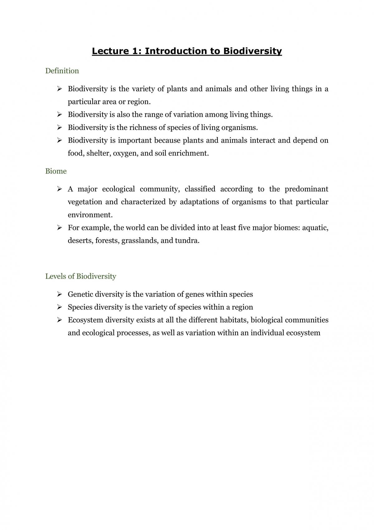 Study Notes for Biodiversity - Page 1