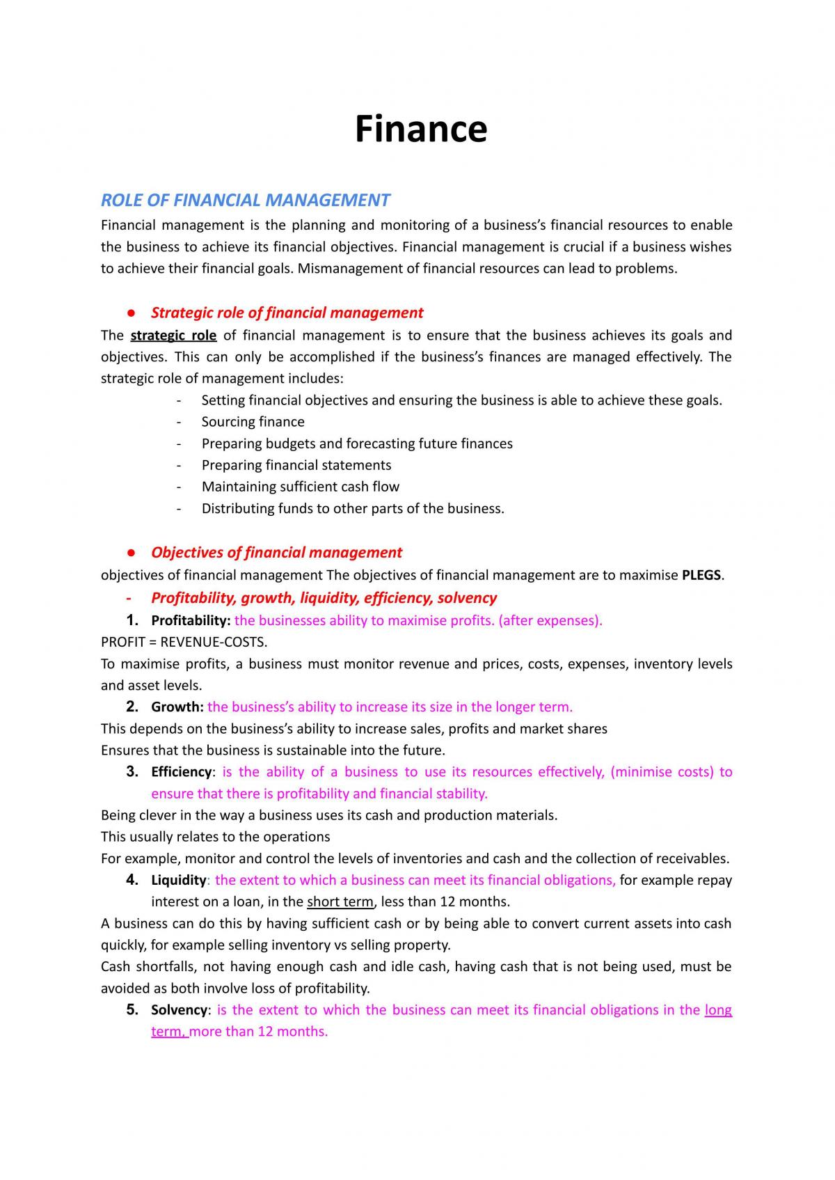 Complete Notes on Finance HSC - Page 1