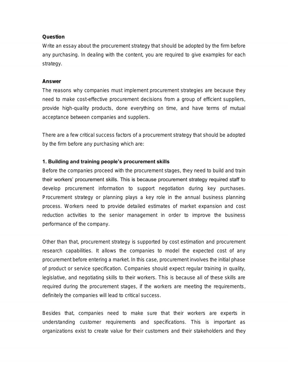 Procurement Strategy that Should Be Adopted by the Firm before Any Purchasing - Page 1