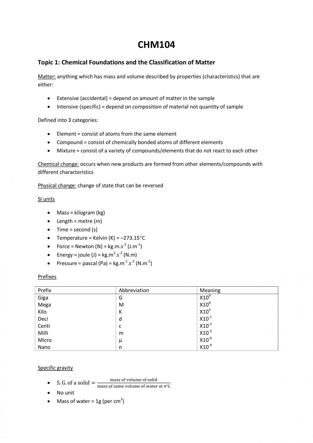 Chemistry Summary - Page 1