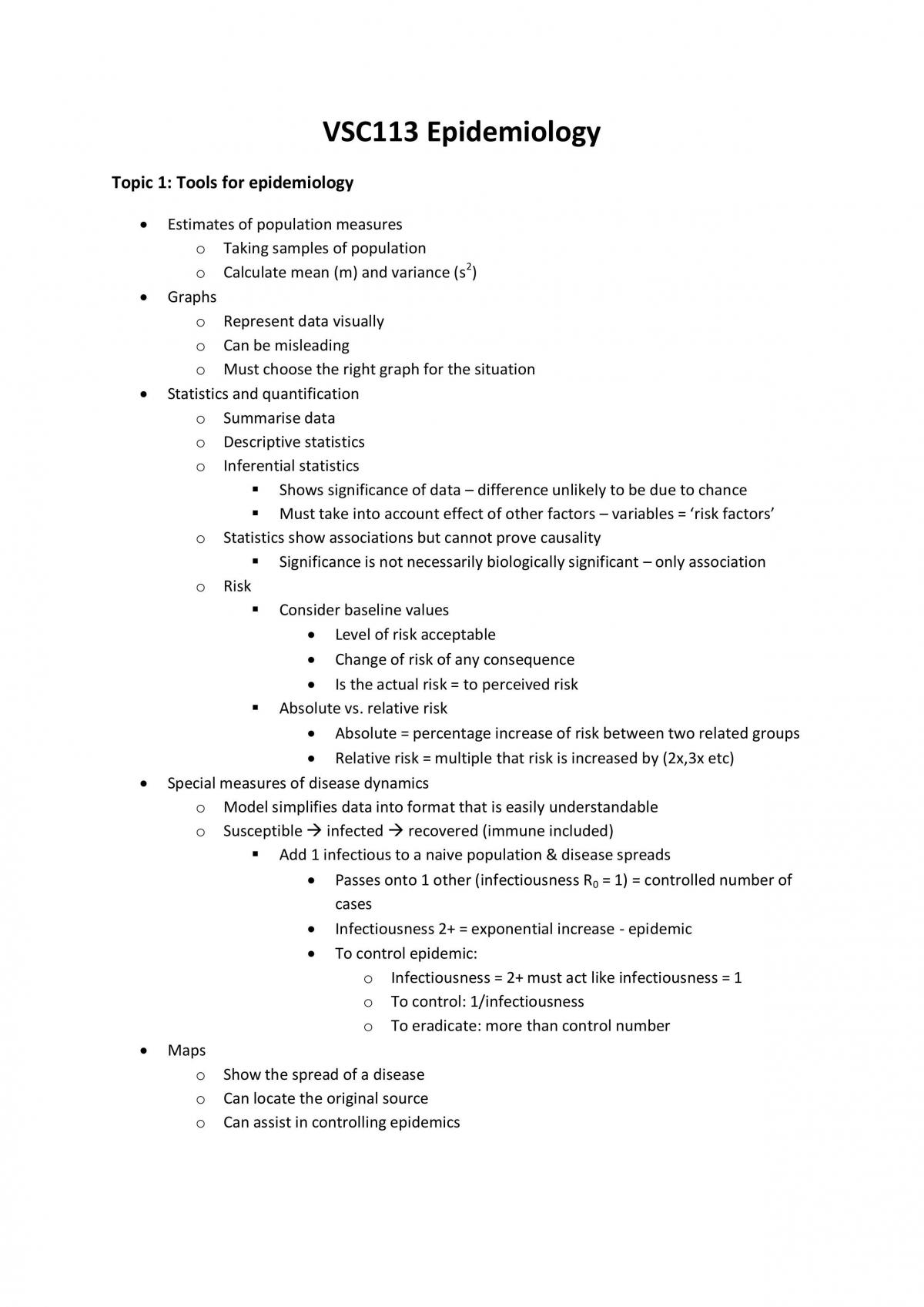 Epidemiology summary - Page 1