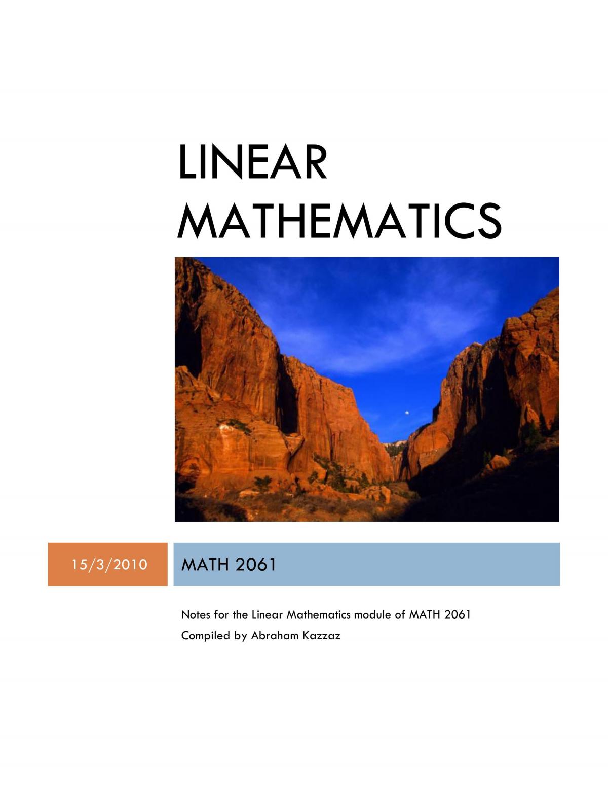 Notes for the Linear Mathematics module of MATH 2061 - Page 1