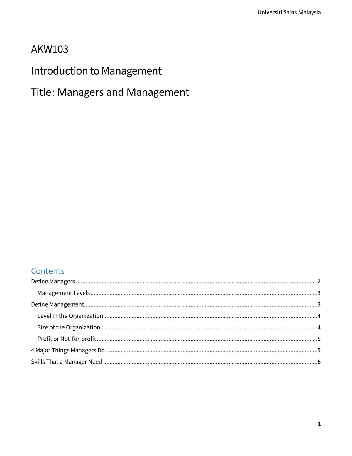 AKW103 Managers and Management - Page 1