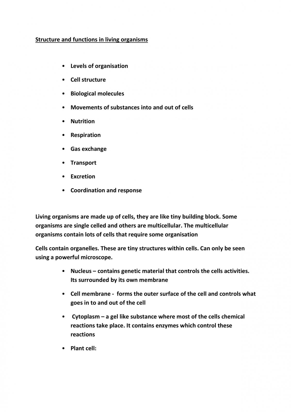 GCSE Biology Notes  - Page 1