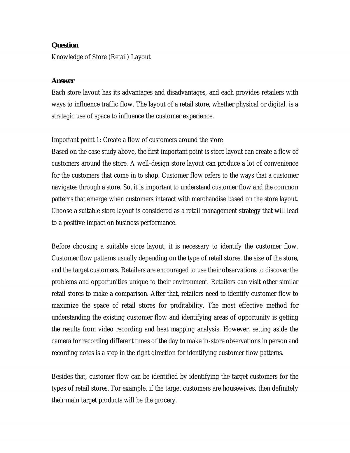 Knowledge of Store (Retail) Layout - Page 1
