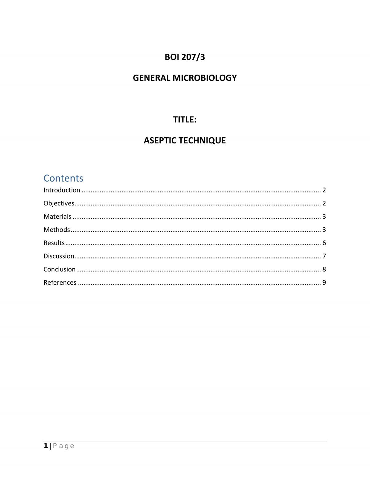 BOI207 Aseptic Technique - Page 1