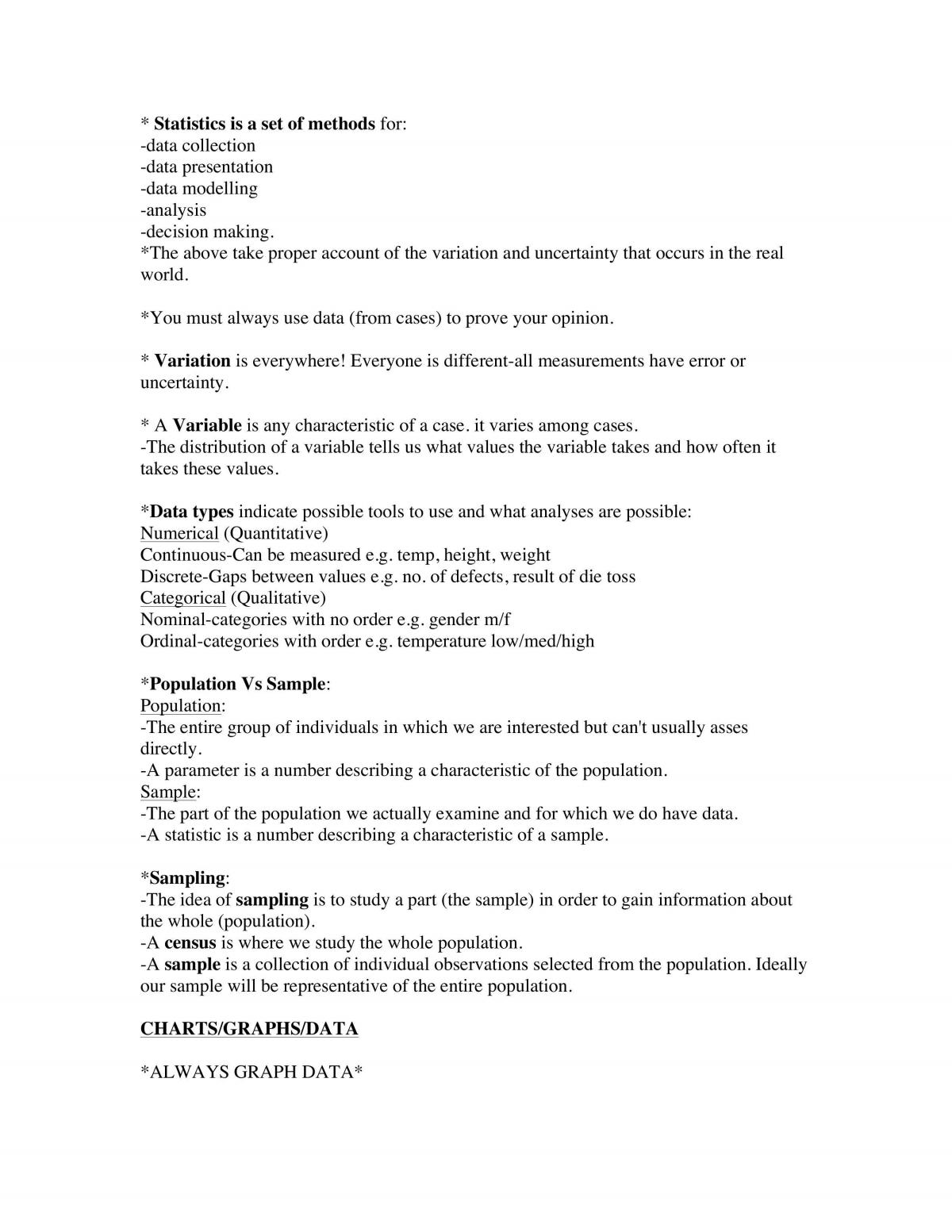 Statistics for Science Full Semester Study Notes - Page 1