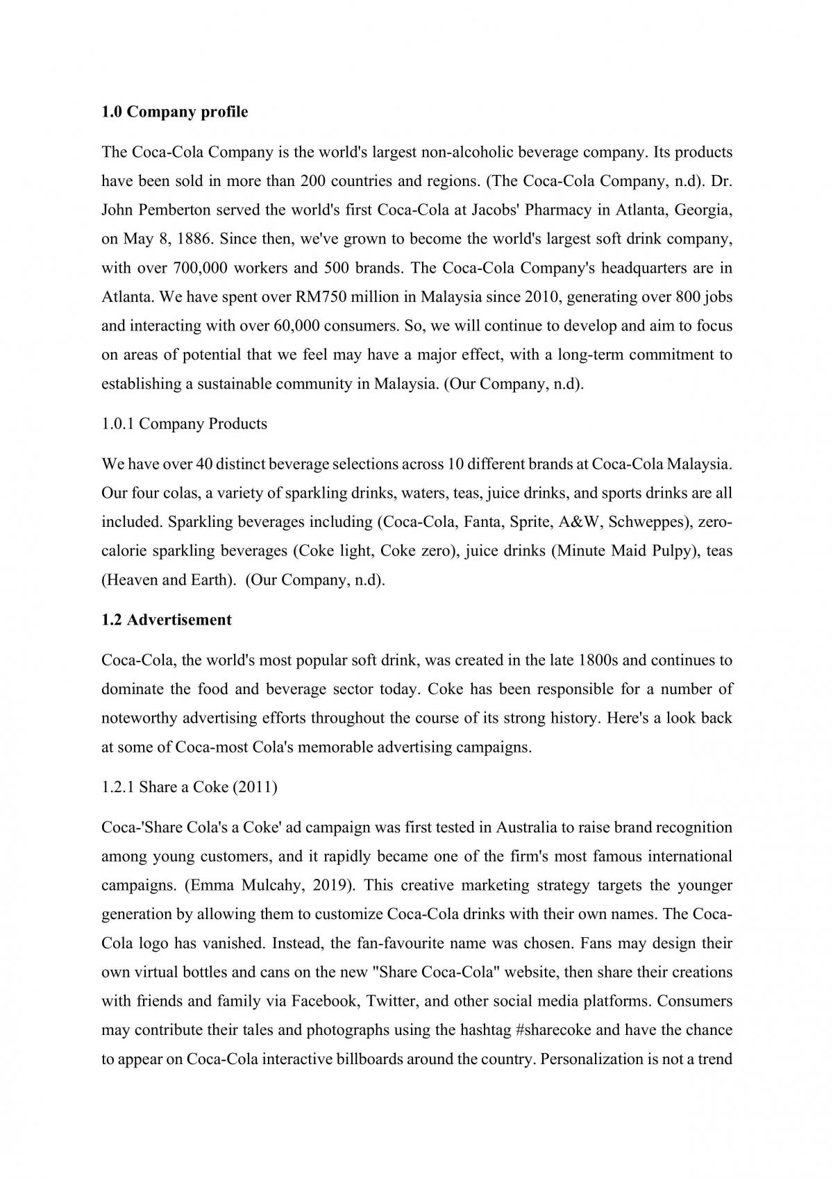 Coca-Cola Marketing Case Study  - Page 1