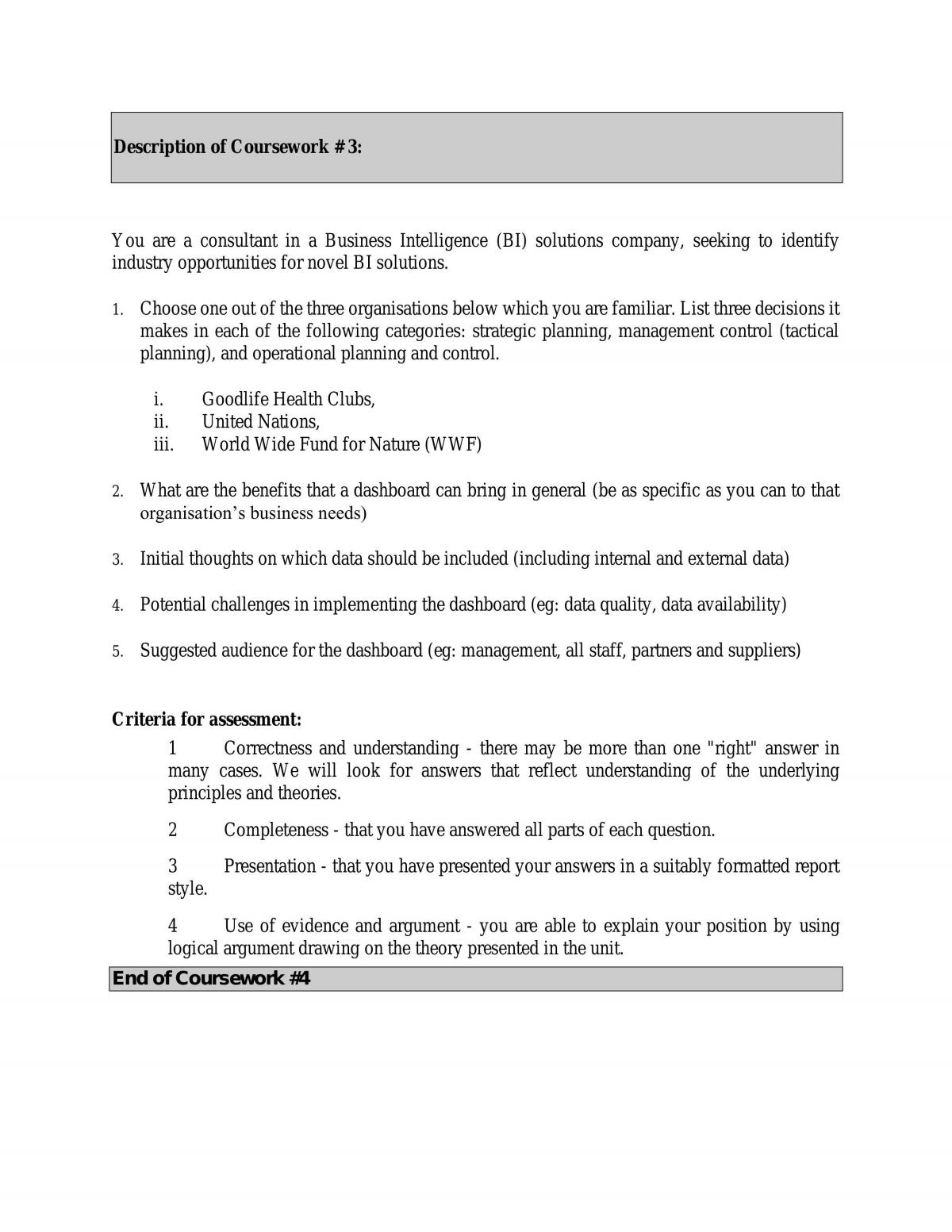 Business Intelligence Assignment - Page 1