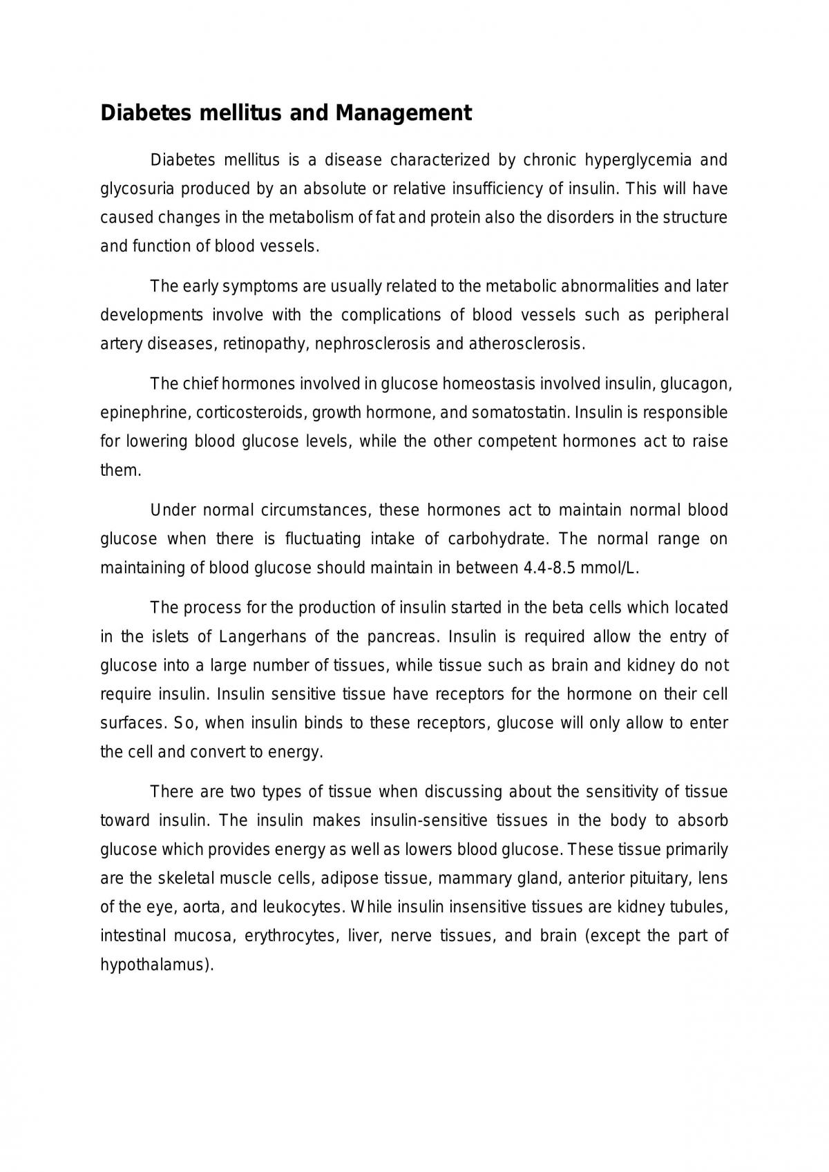 Diabetes mellitus and Management - Page 1