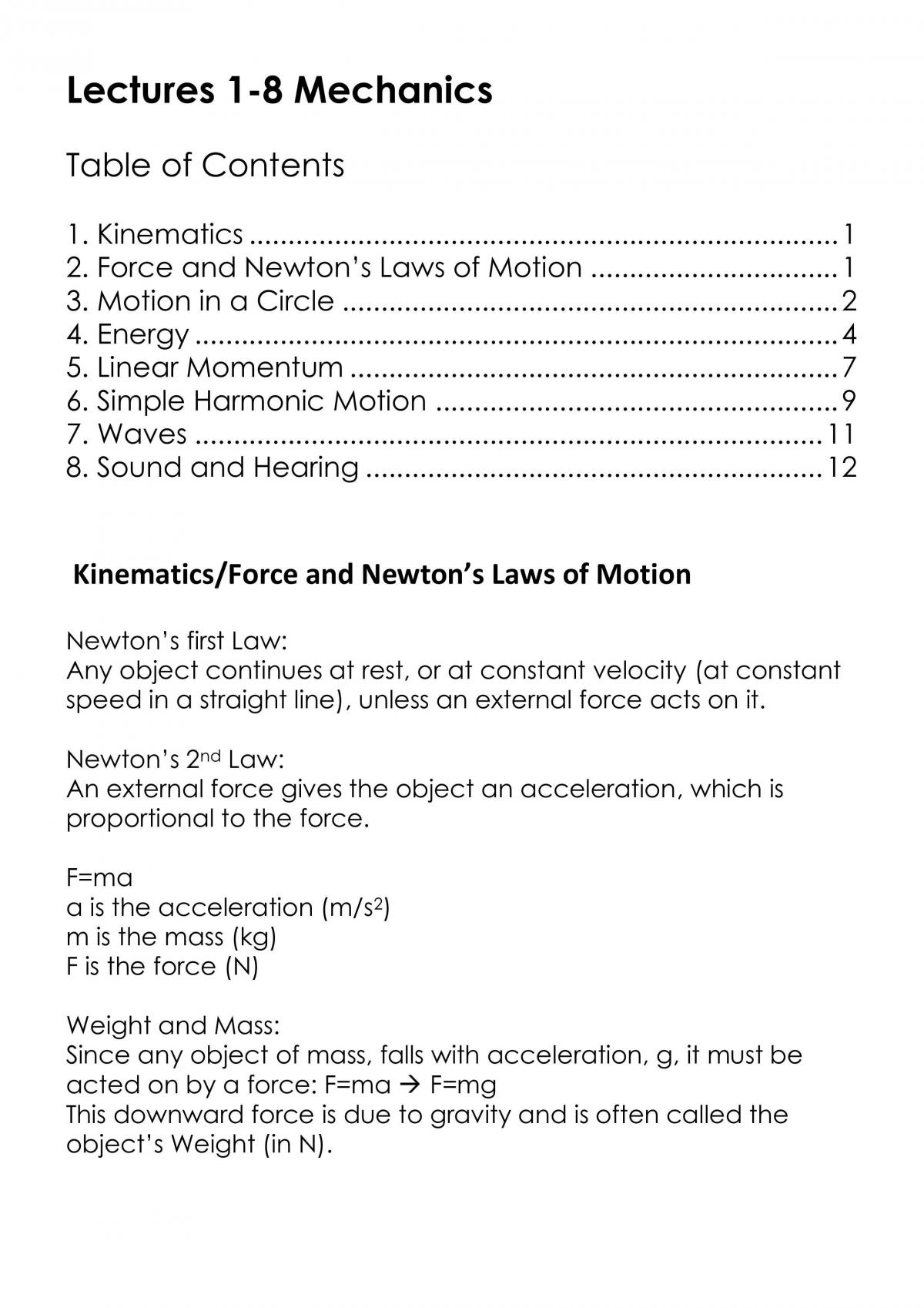 PHSI191 Notes - Page 1
