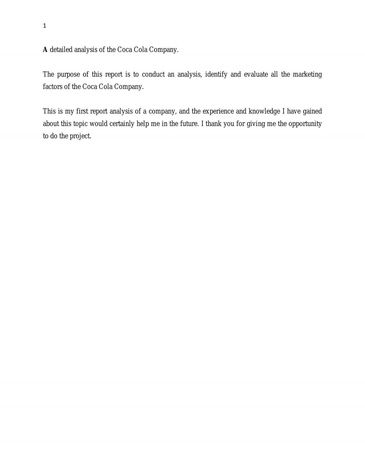 Coca Cola Marketing Strategy - Analysis Assignment - Page 1