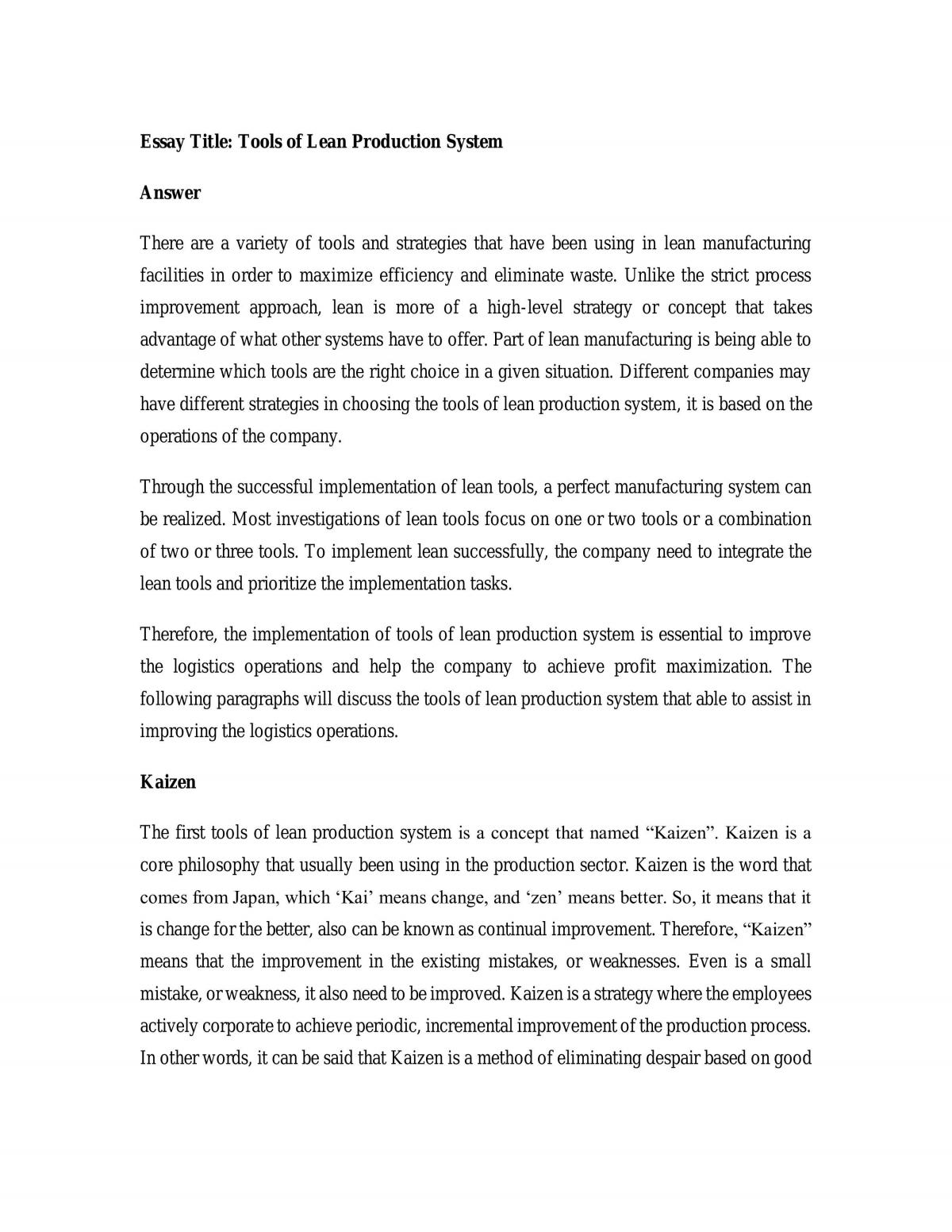 Tools of Lean Production System - Page 1