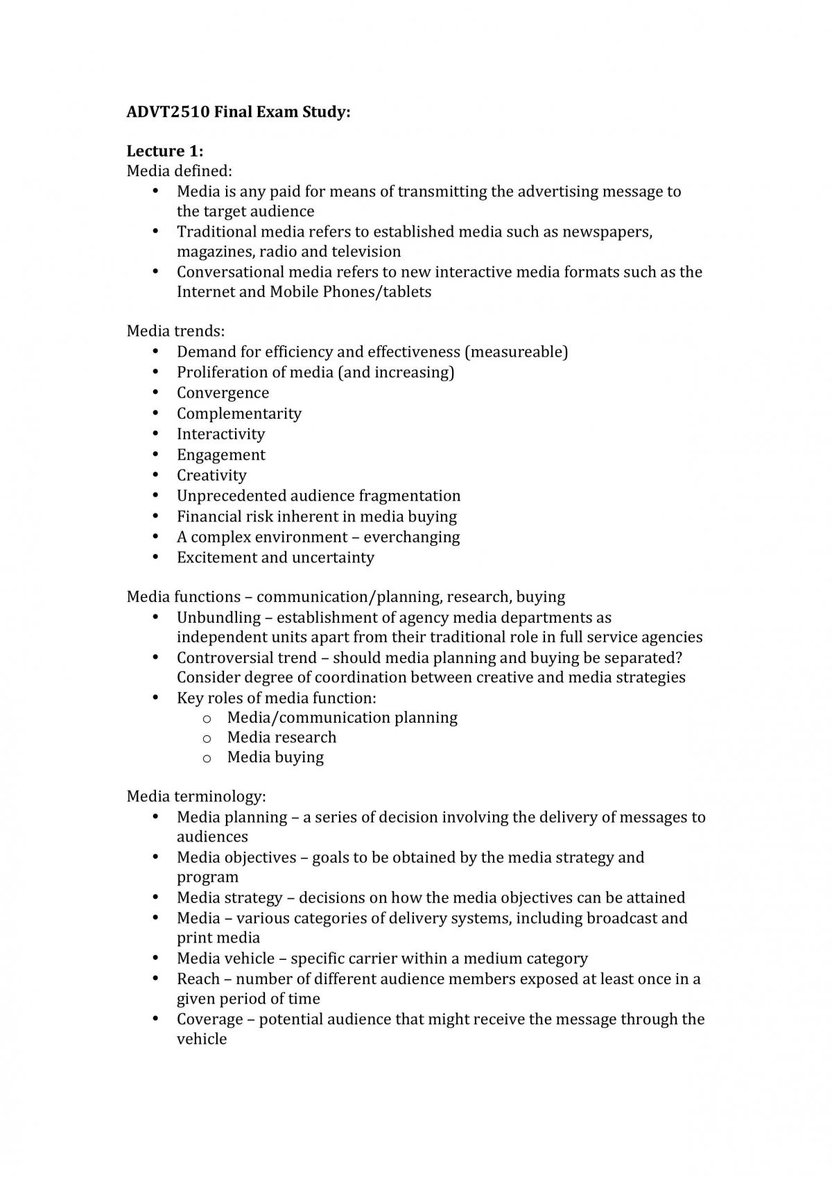 ADVT2510 Final Exam Notes - Page 1