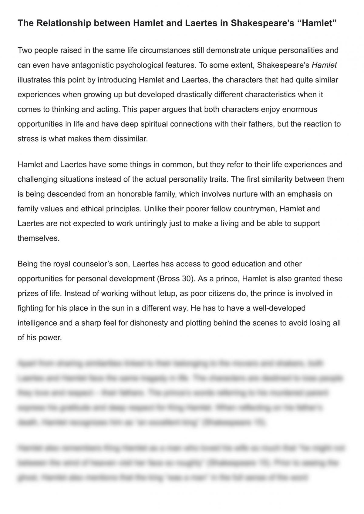 Essay The Relationship Between Hamlet And Laertes In Shakespeare s