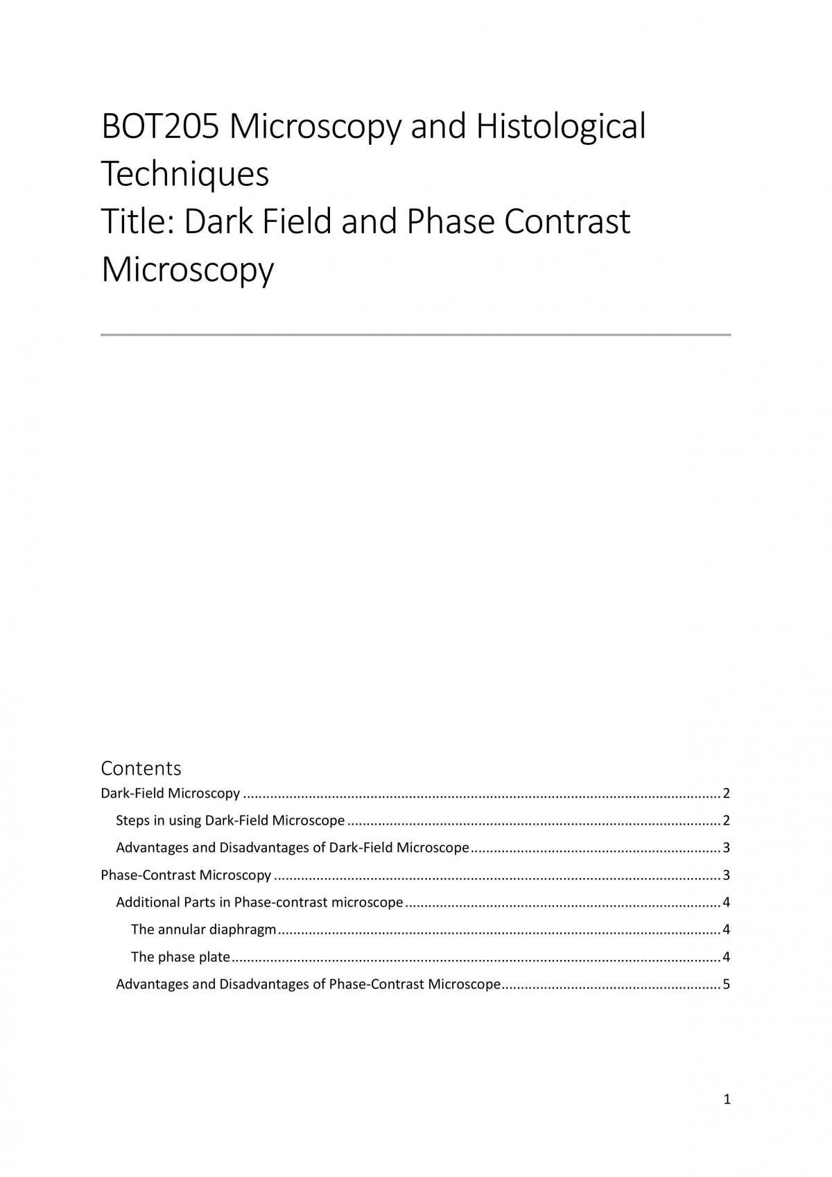 BOT205 Dark-field and Phase Contrast Microscopy - Page 1