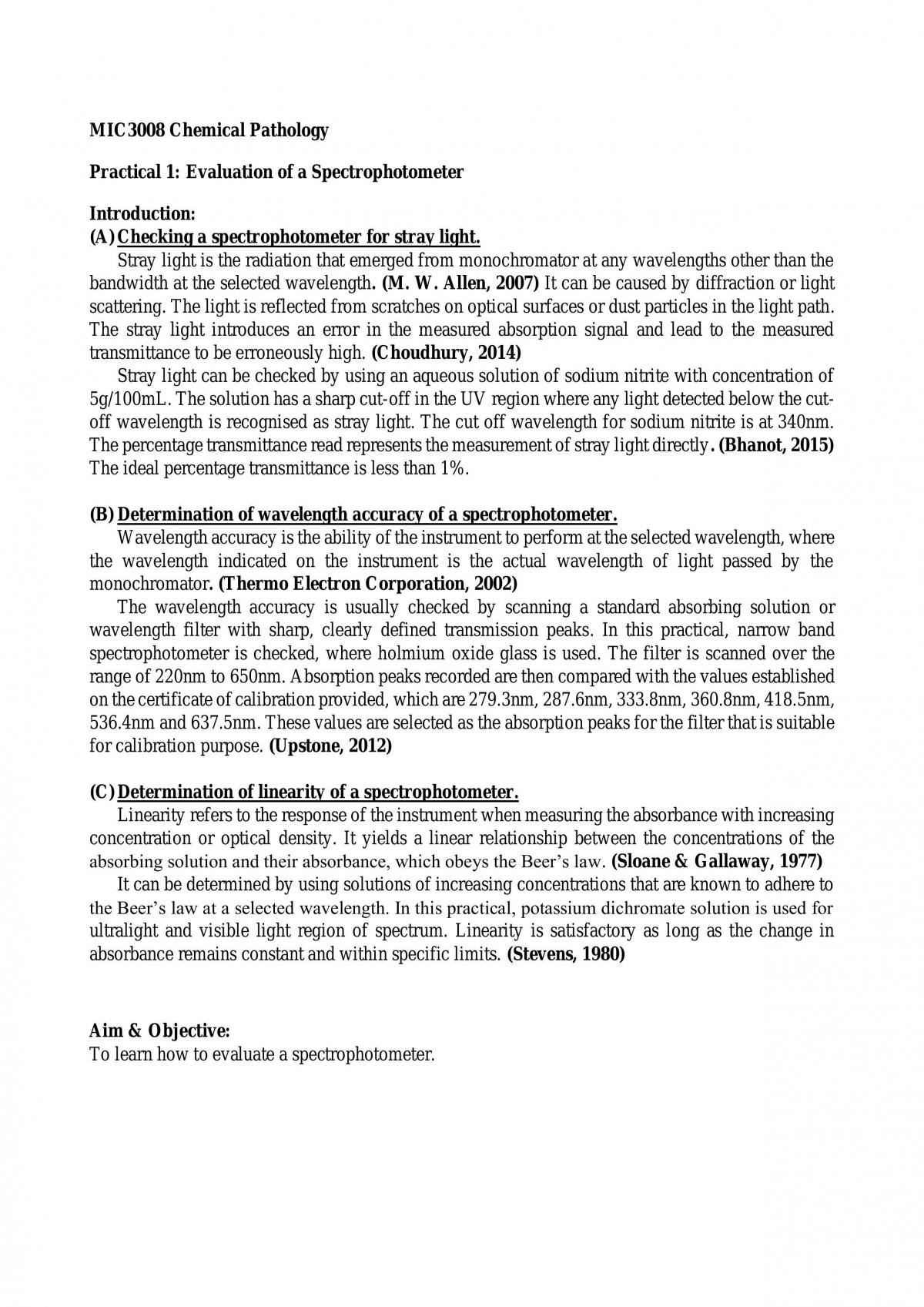 Practical 1: Evaluation of a Spectrophotometer - Page 1