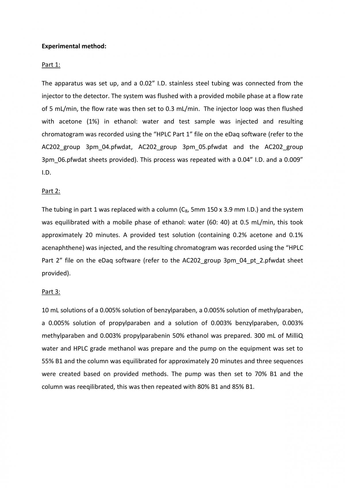 High Performance Liquid Chromatography Experiment - Page 1