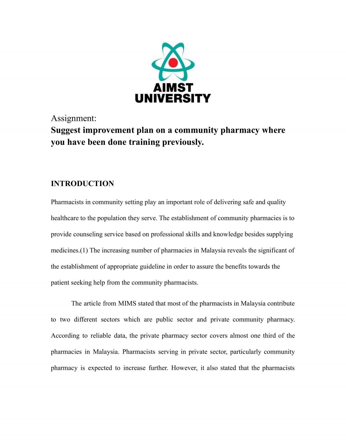 Improvement plan on a community pharmacy - Page 1