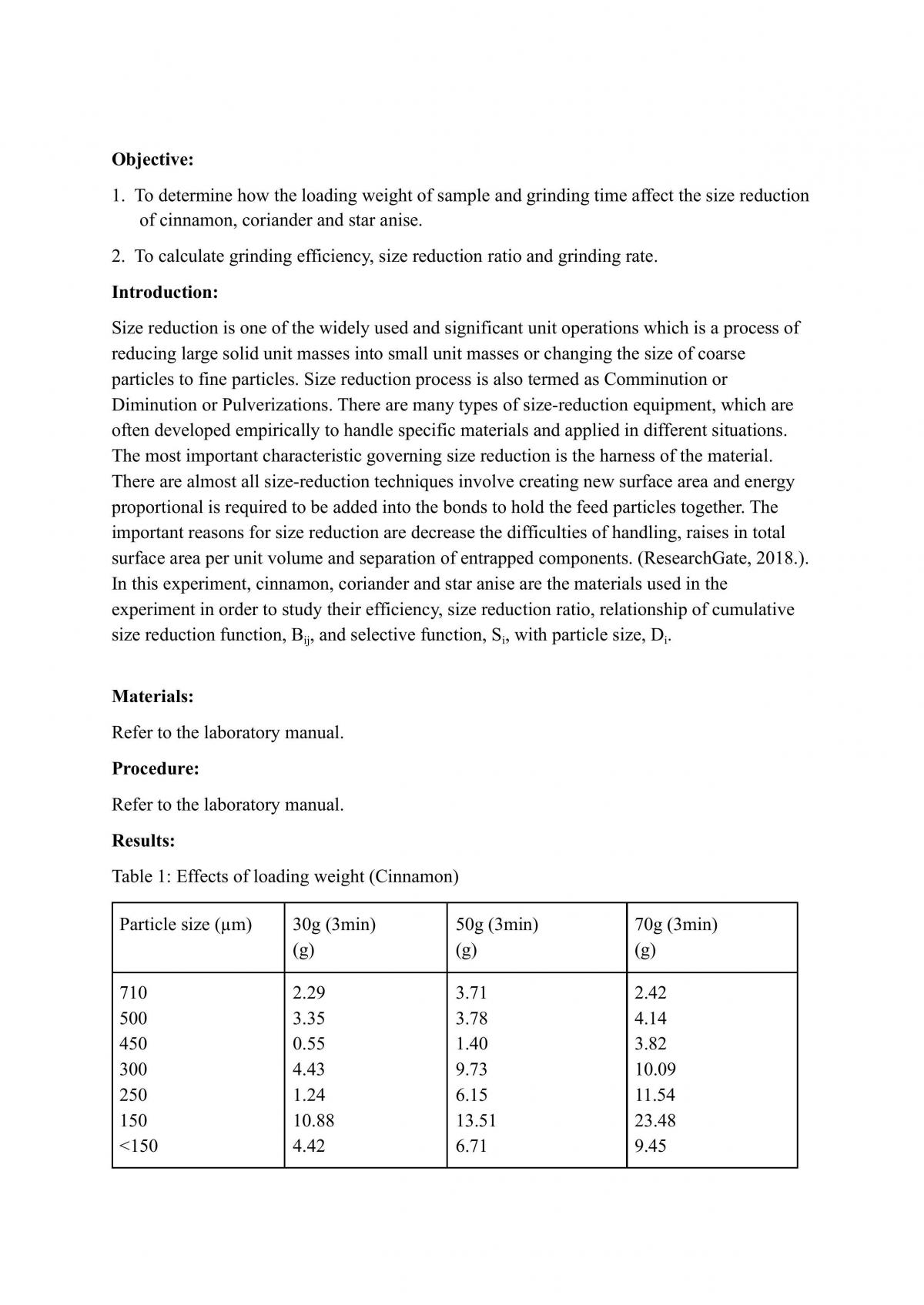 Size reduction of selected spices using knife mill  - Page 1