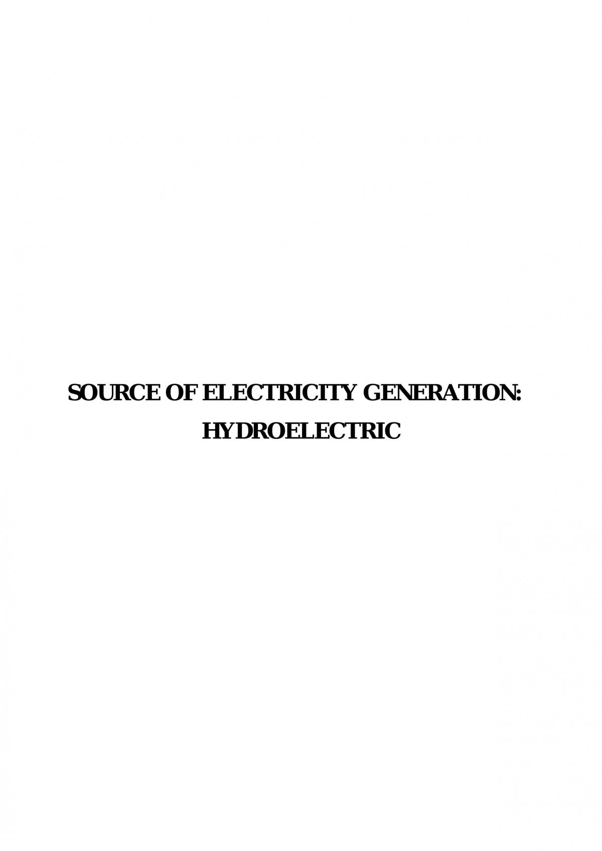 Source Of Electricity Generation: Hydroelectric - Page 1