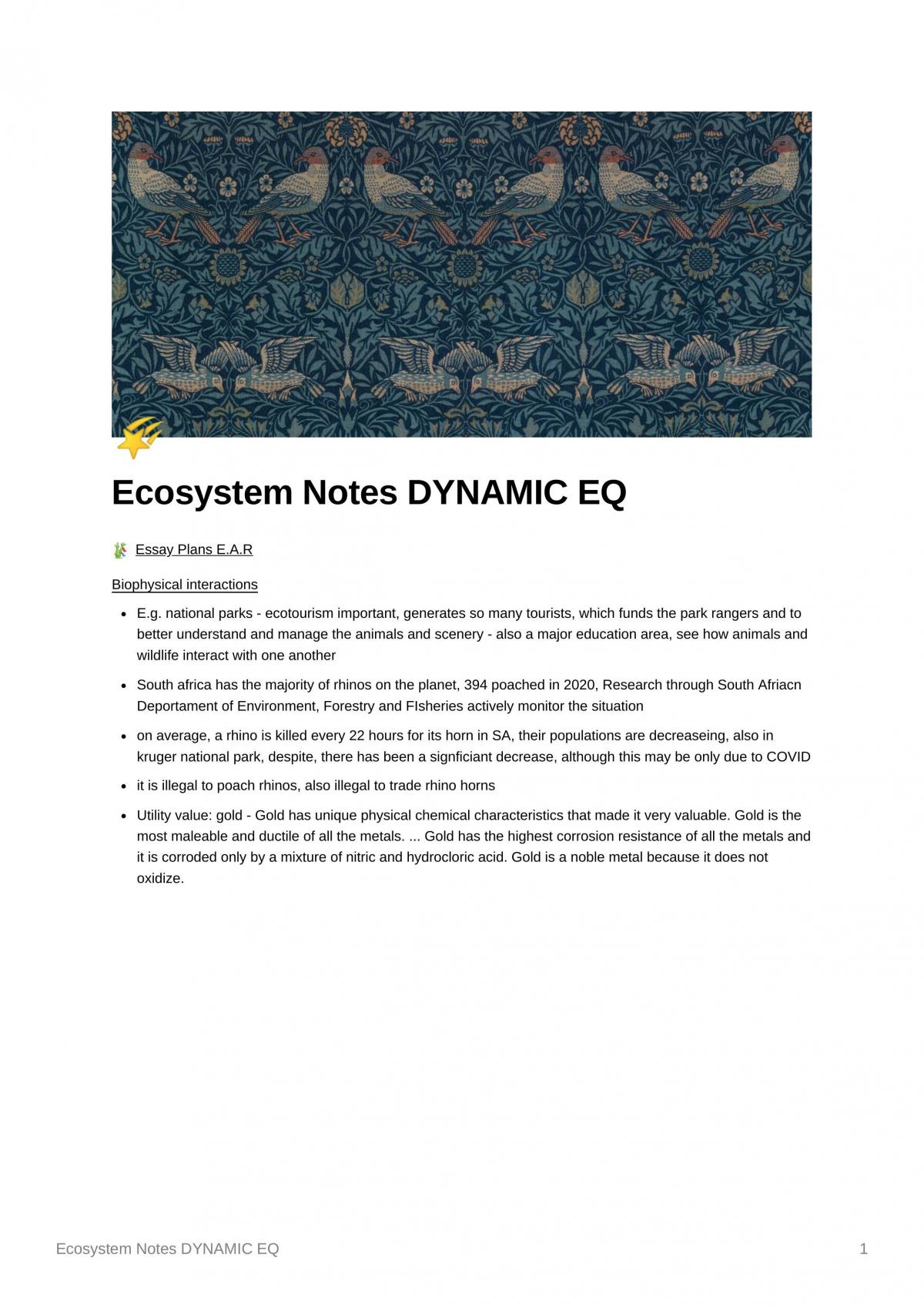 Ecosystems at Risk Entire Notes  - Page 1