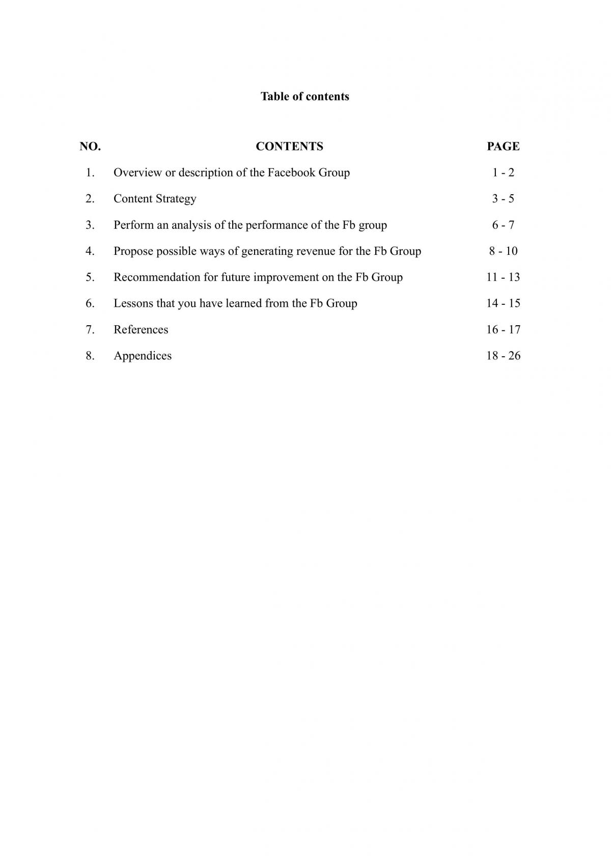 Report of Facebook group content strategy and analysis of the performance - Page 1