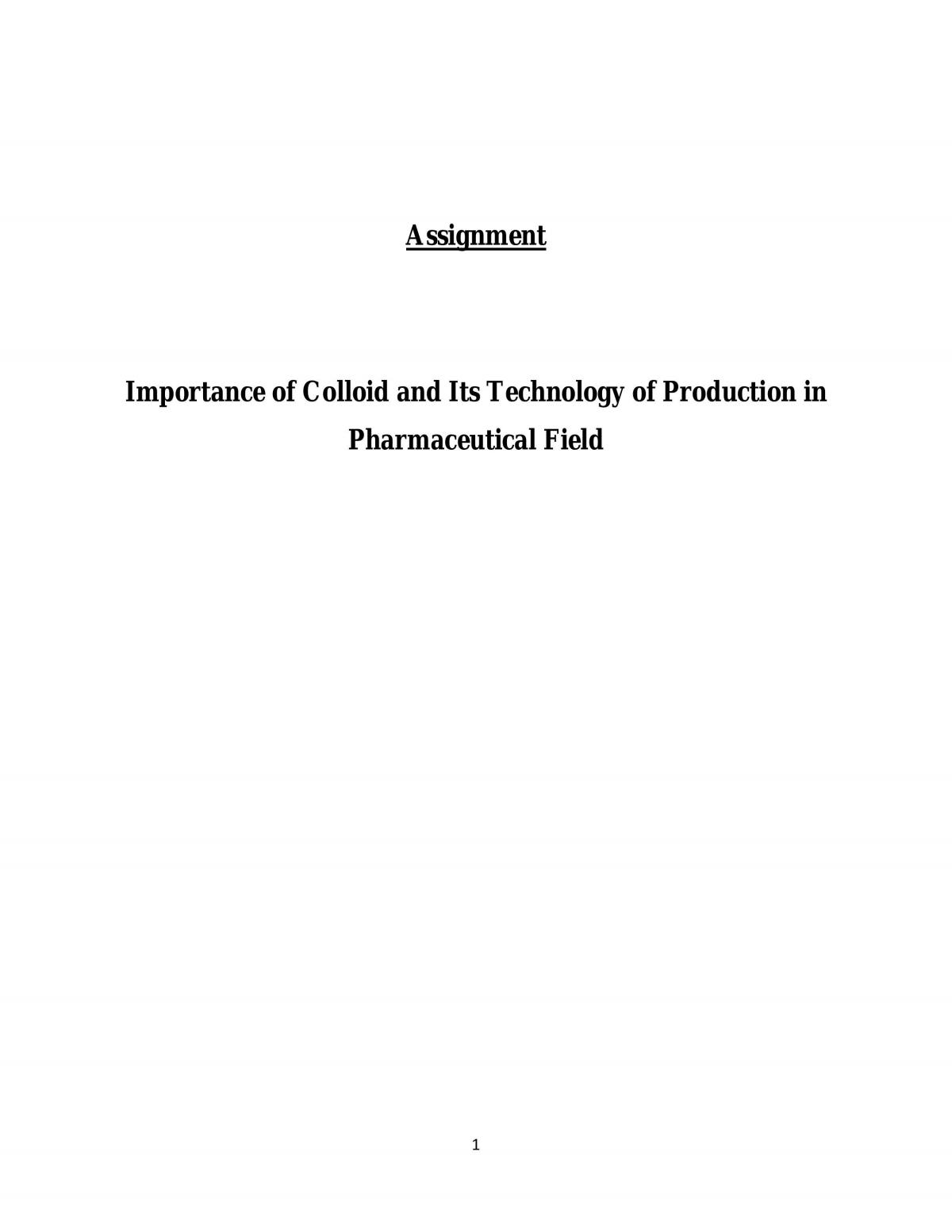 Assignement on Colloid  - Page 1