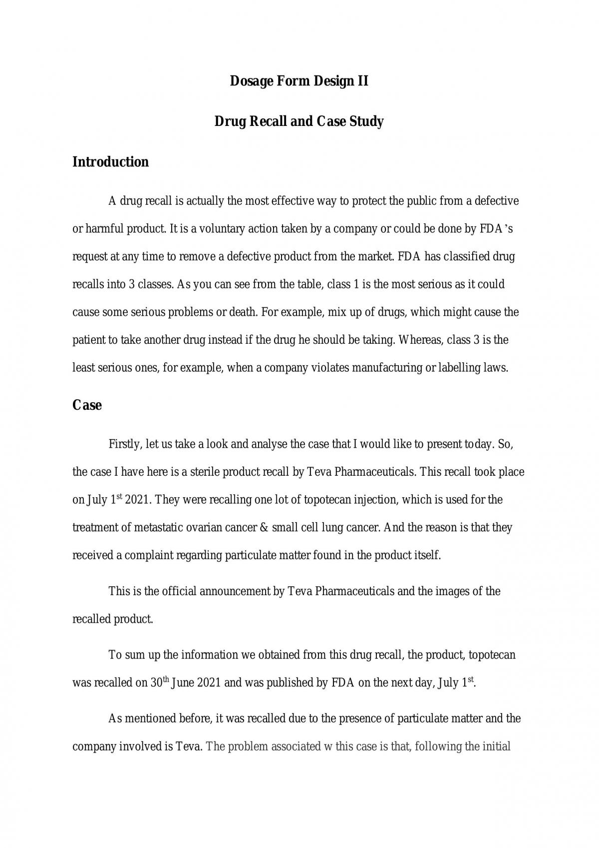 Drug Recall and Case Study - Page 1