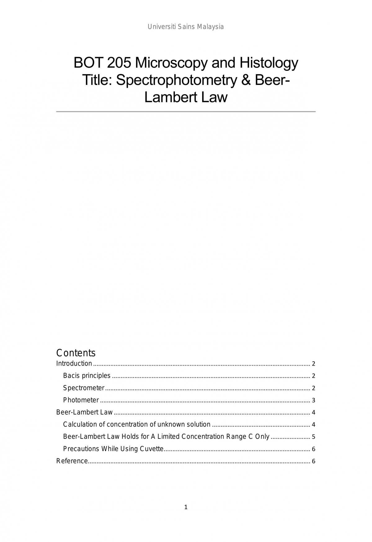 BOT205 Spectrophotometry & Beer-Lambert Law - Page 1