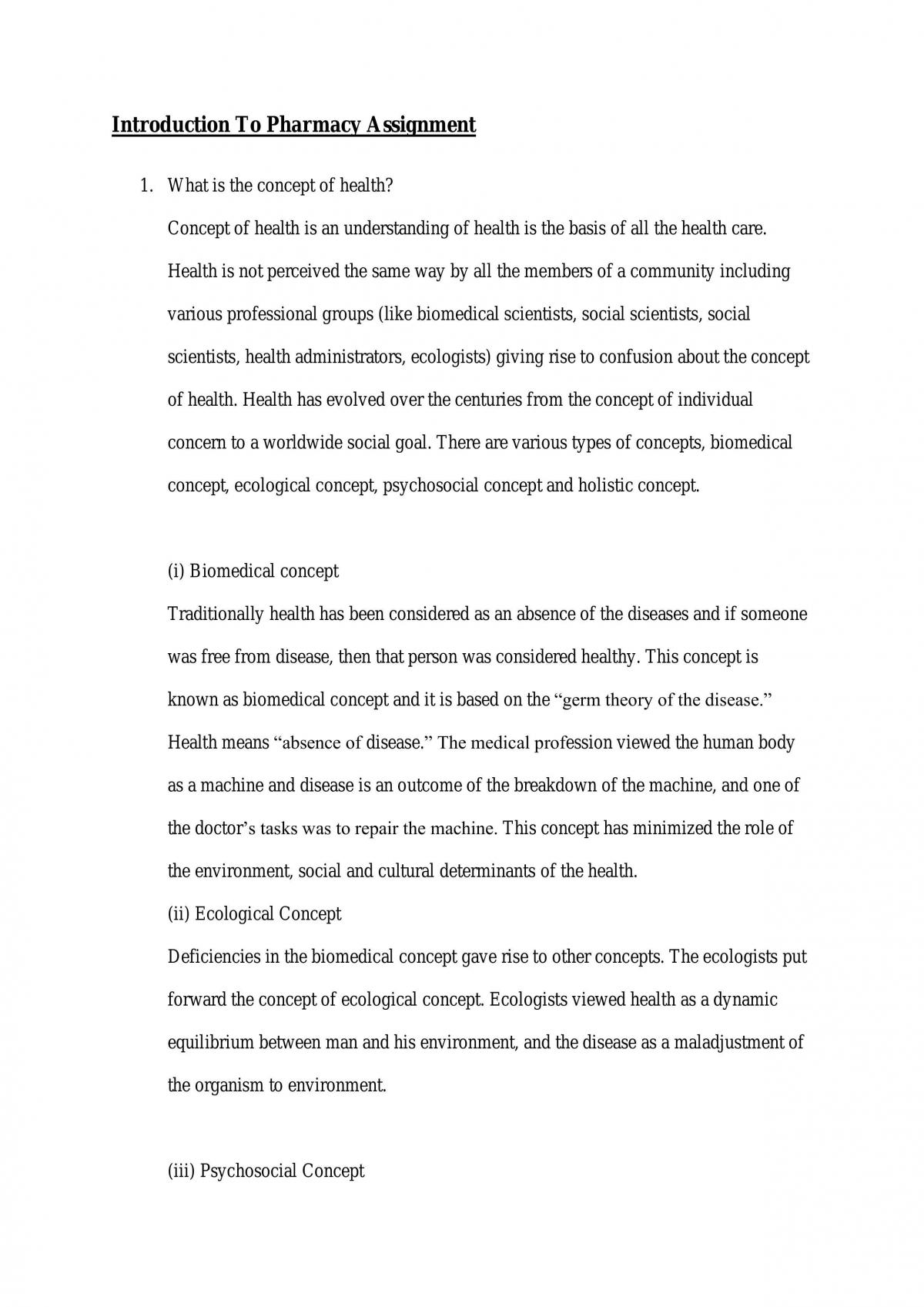 Introduction to Pharmacy assignment  - Page 1