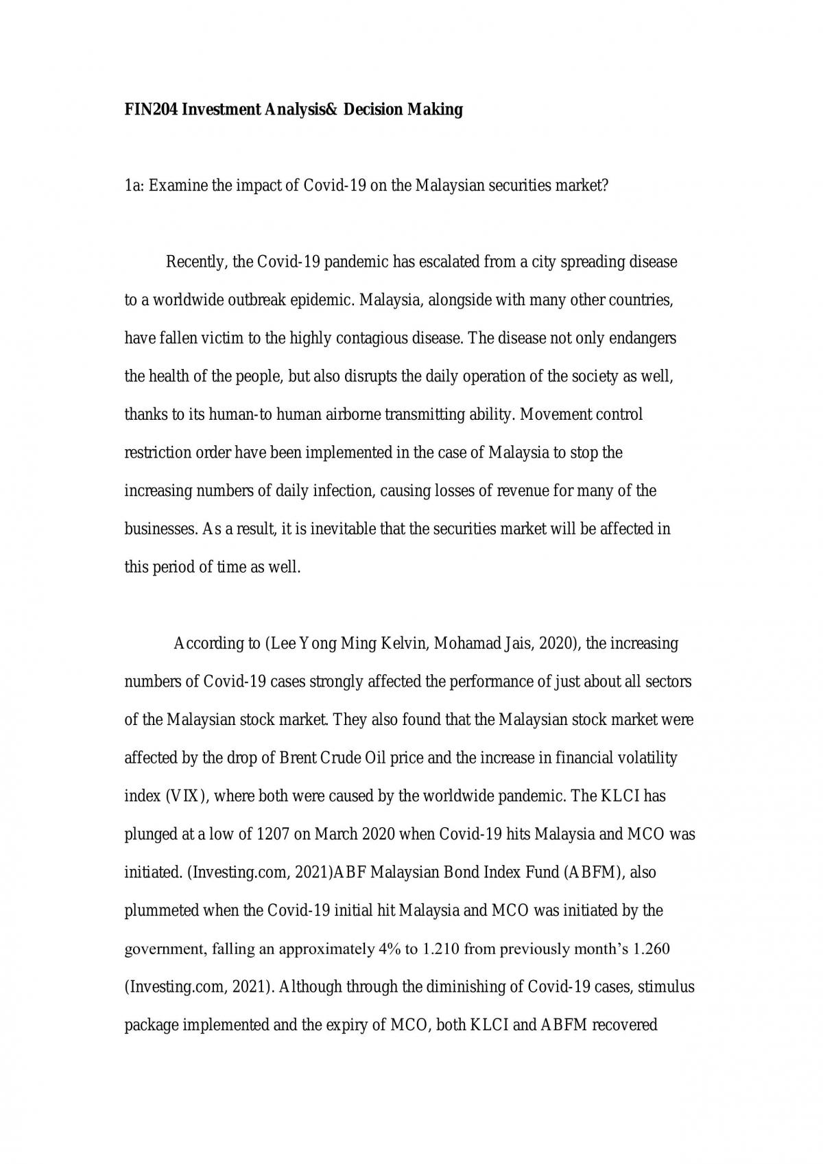 Investment Analysis and Decision Making Assignment - Page 1