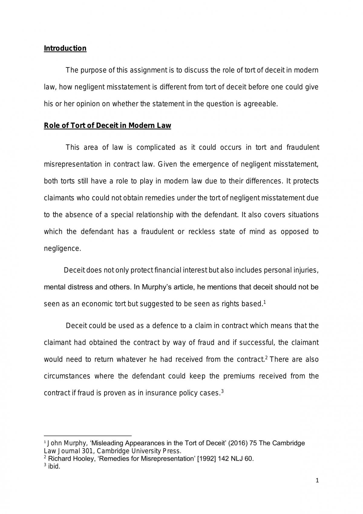 Law of Tort Assignment - Page 1
