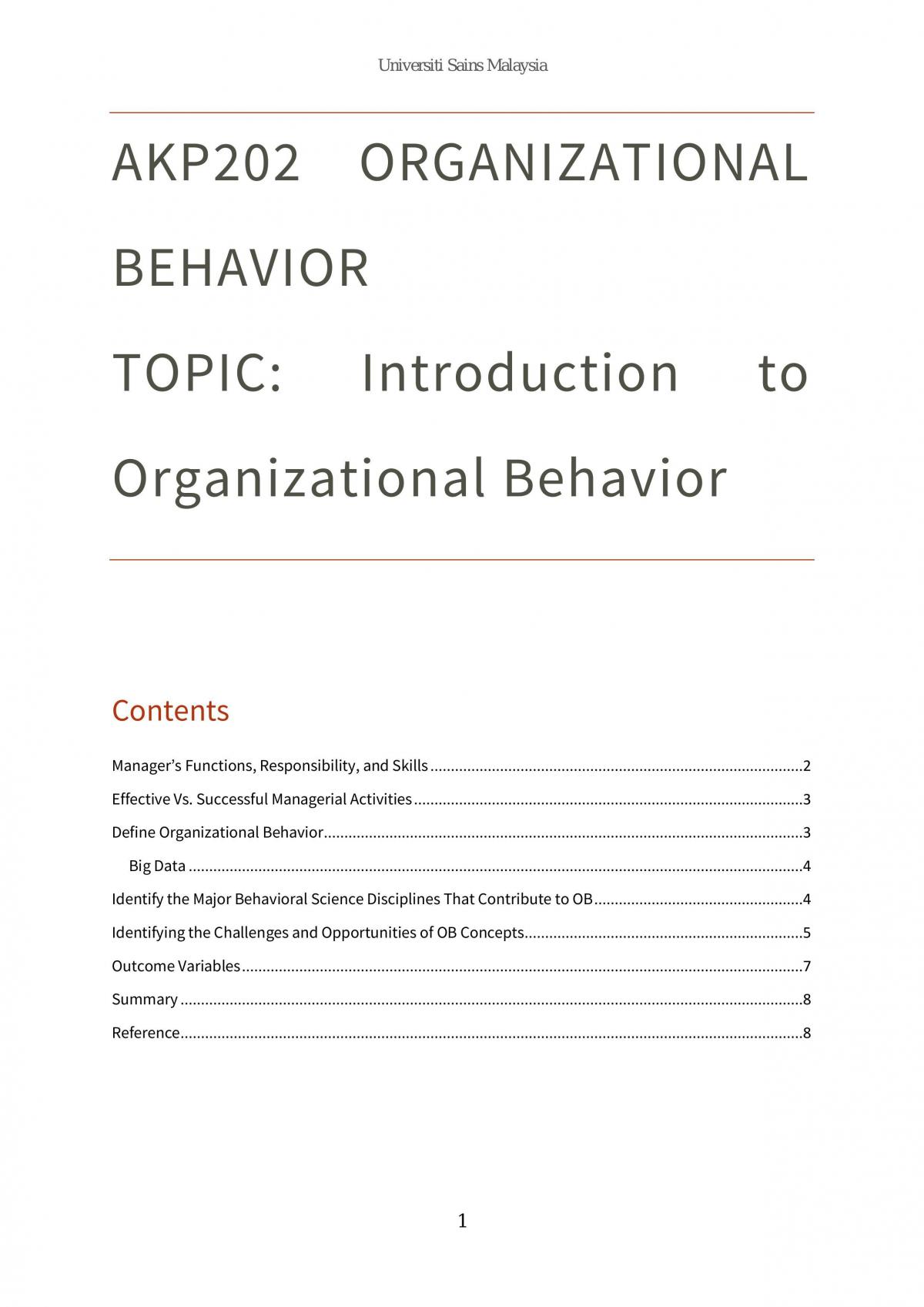AKP202 Introduction to Organizational Behavior - Page 1