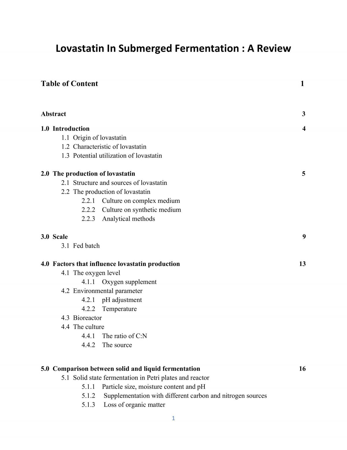 Lovastatin in Submerged Fermentation - A Review - Page 1