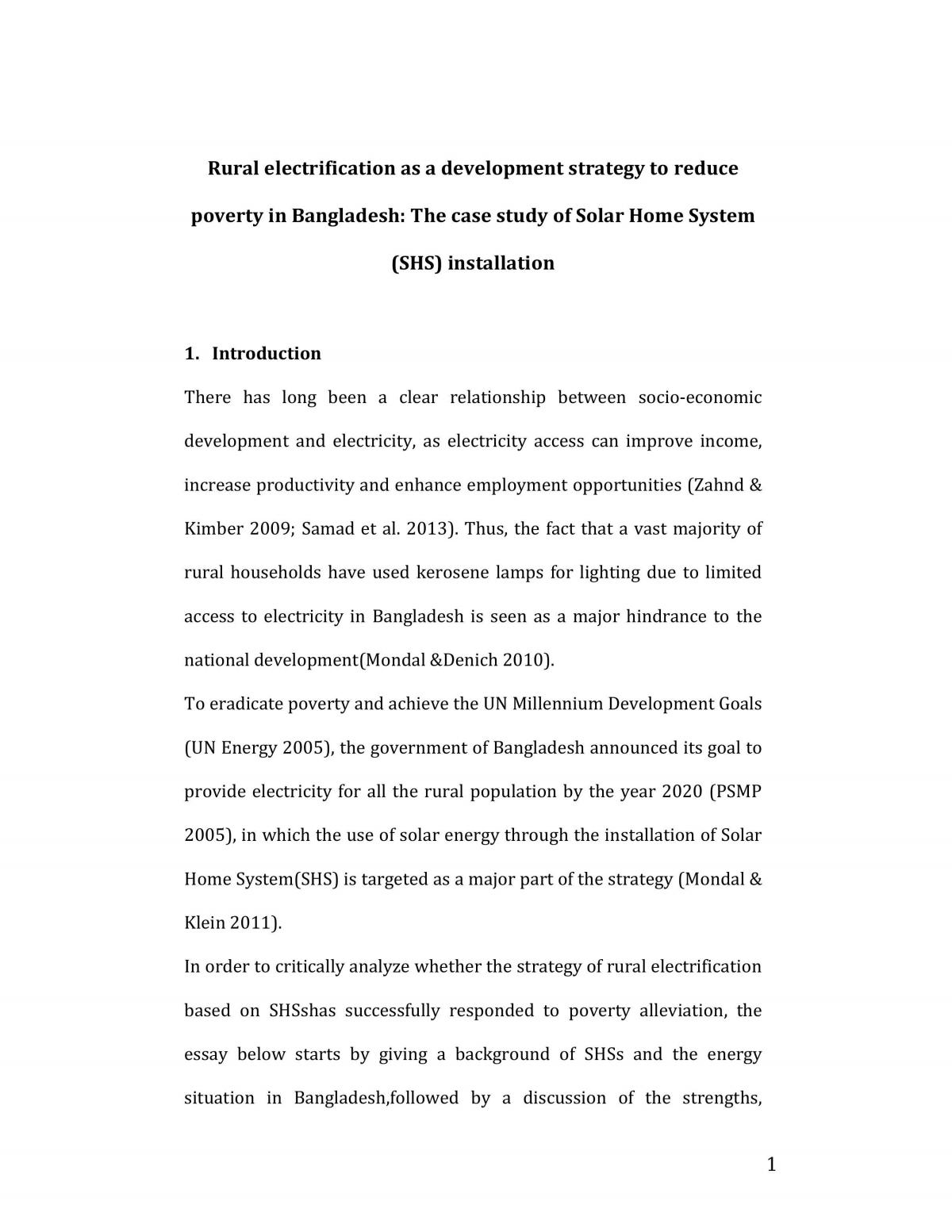 The case study of Solar Home System (SHS) installation - Page 1