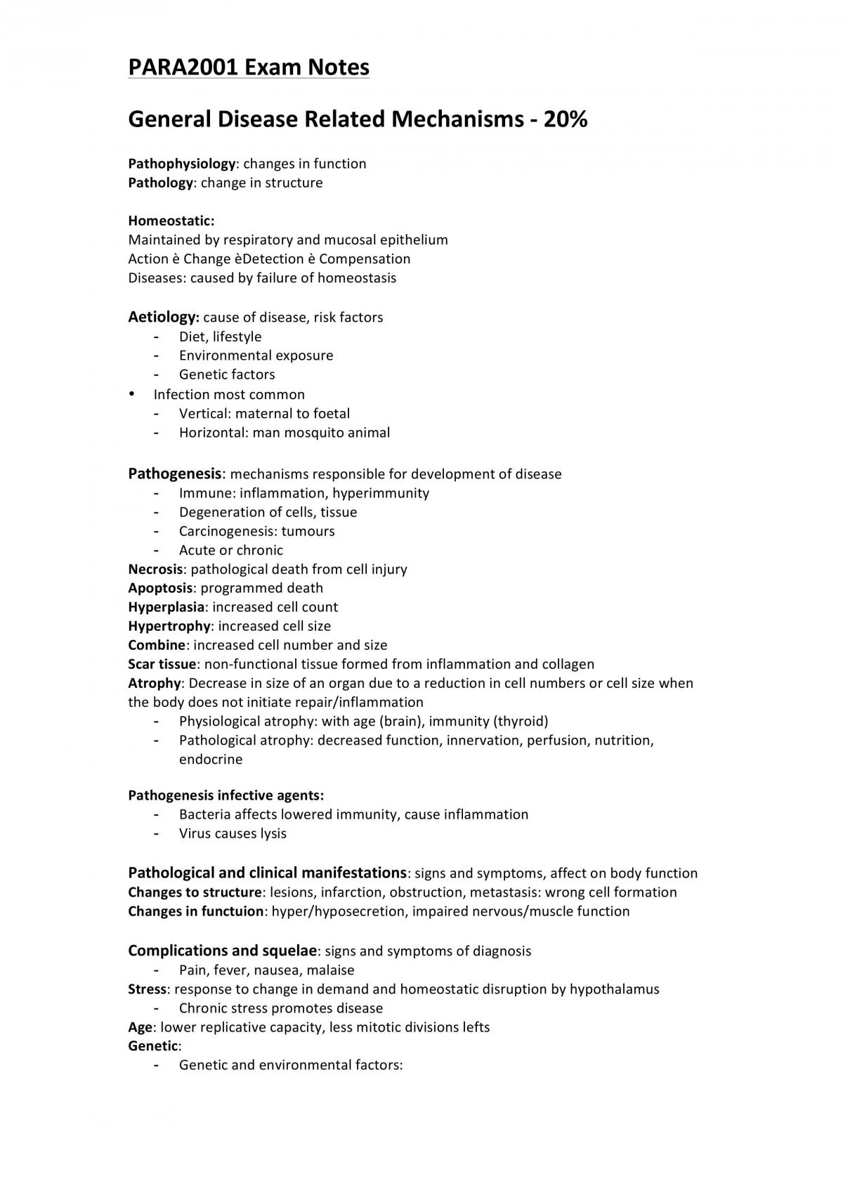 PARA2001 Exam Summary Notes - Page 1