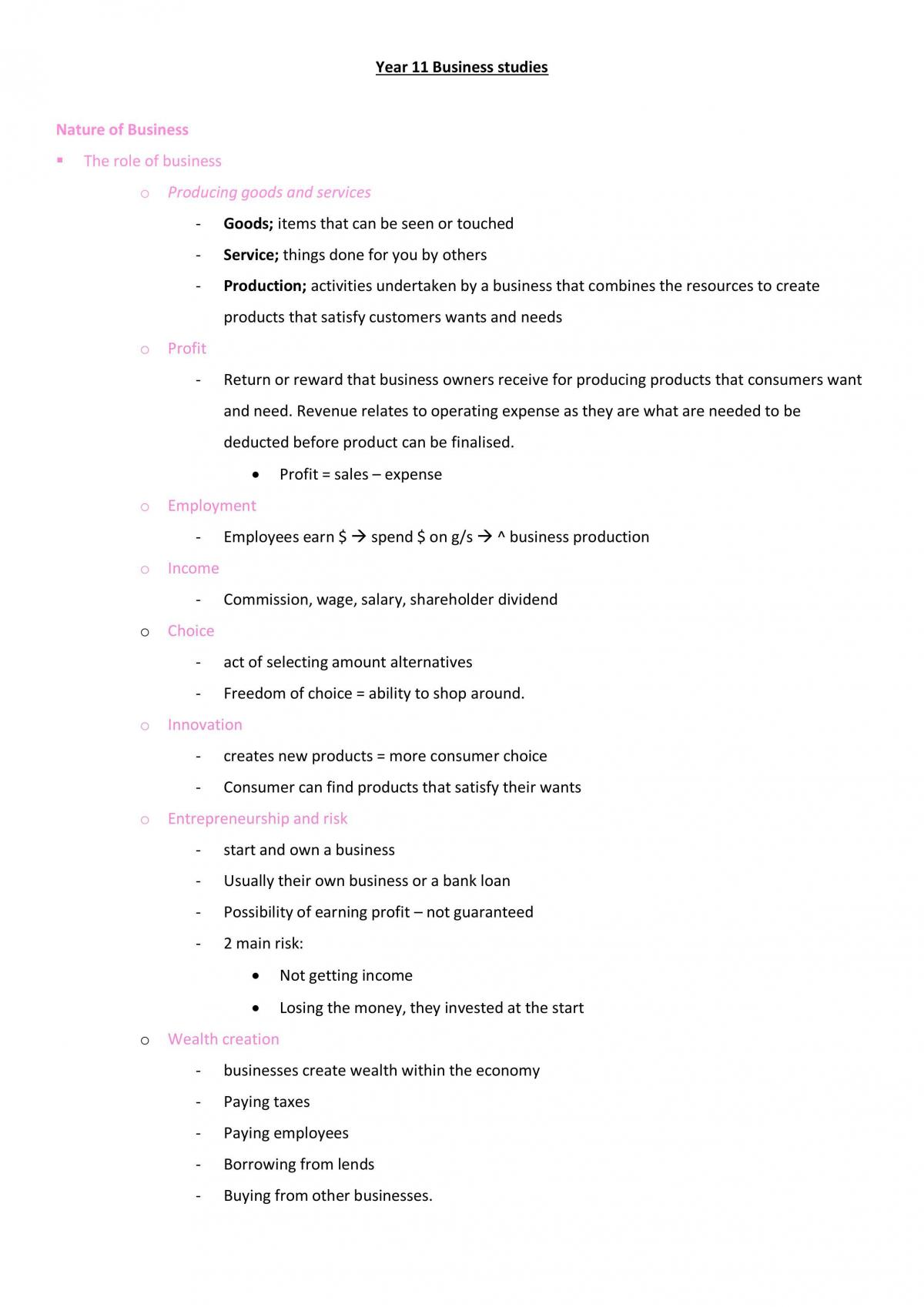 Preliminary (Yr11) Study Notes - Page 1