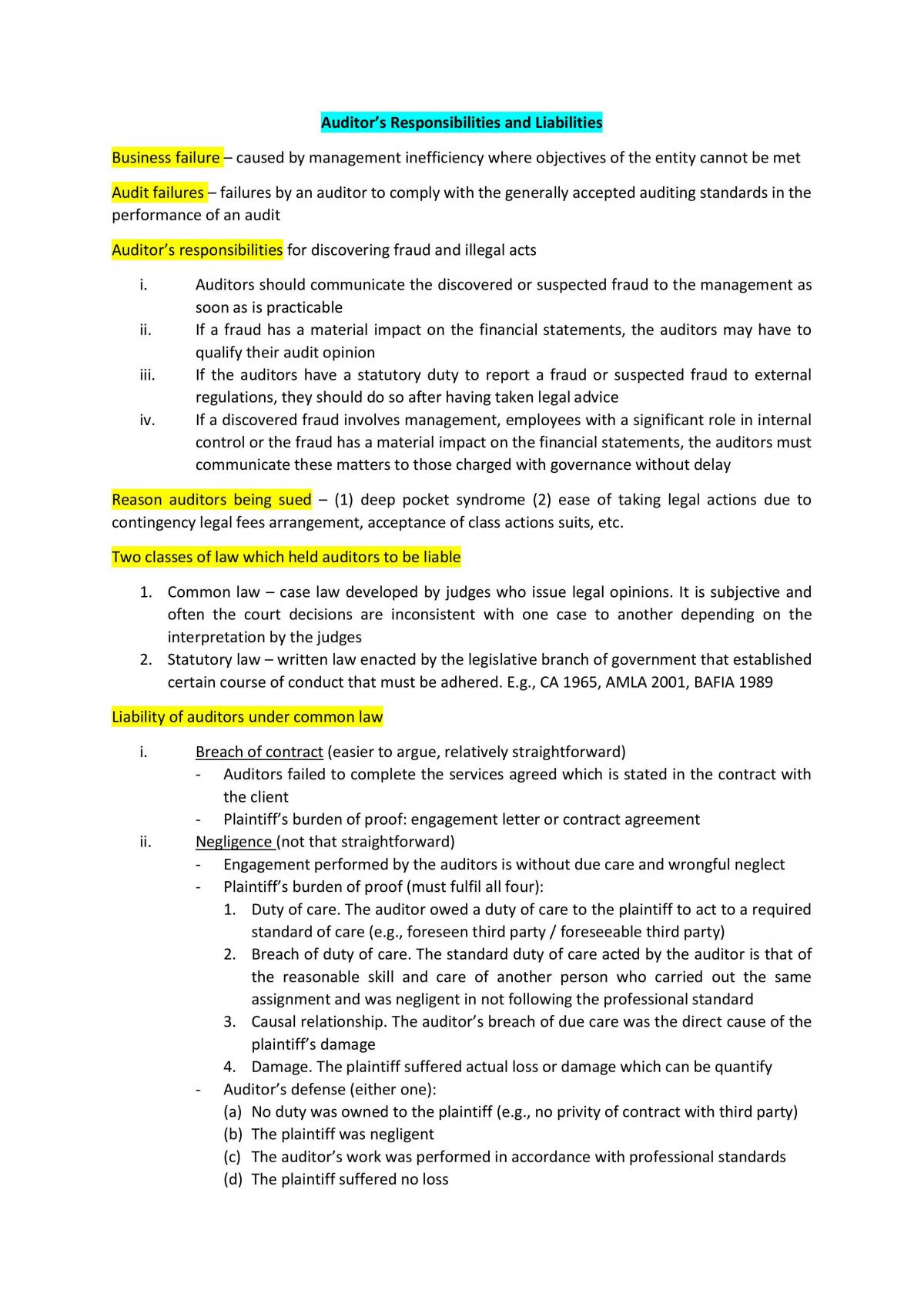 Auditing Summary - Page 1