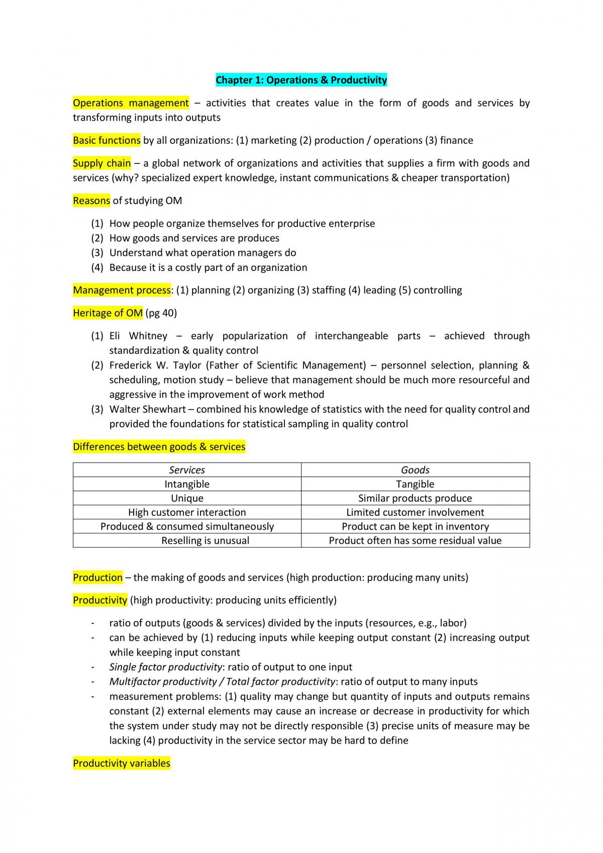 Operations Management Summary - Page 1
