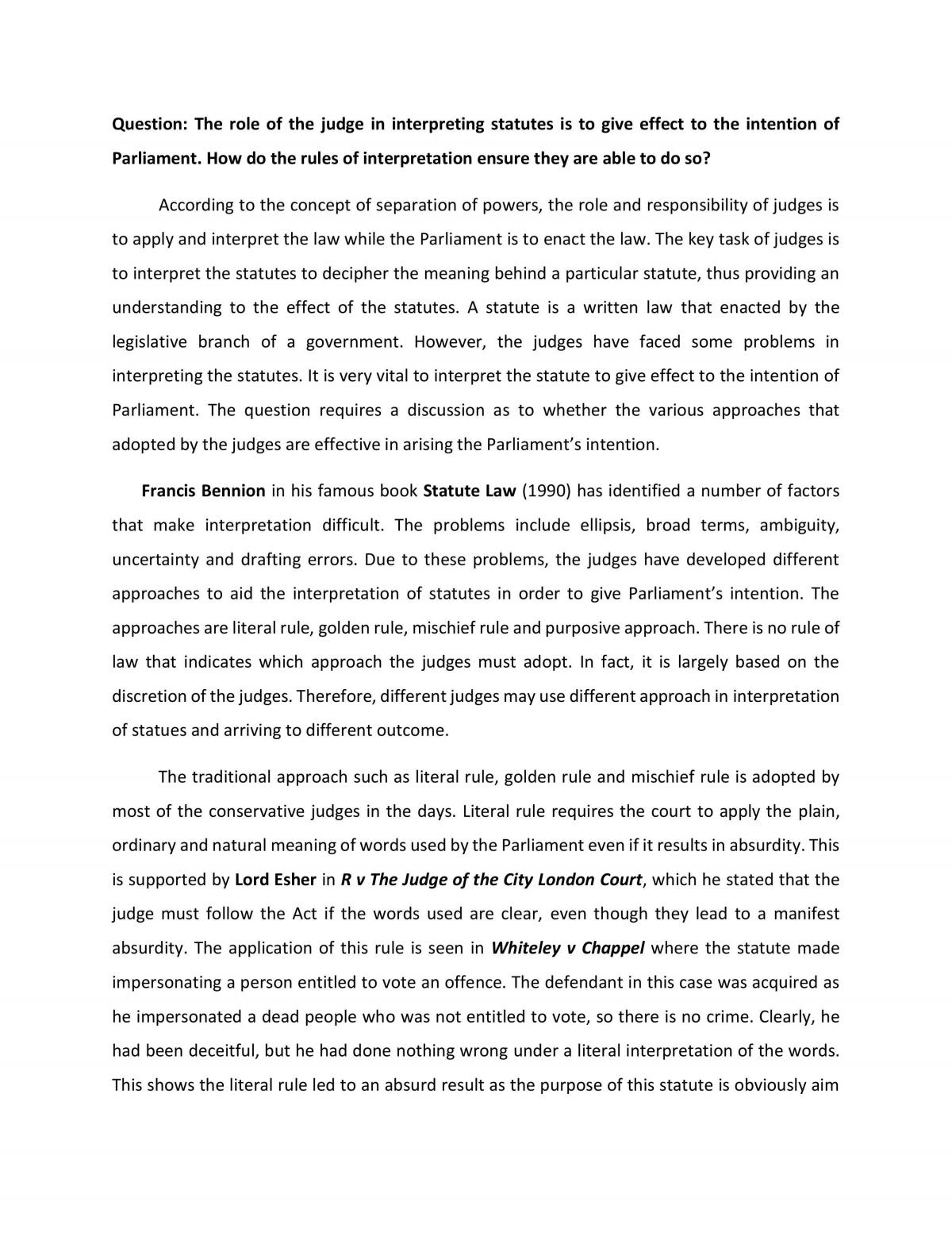 Statutory Interpretation essay - Page 1