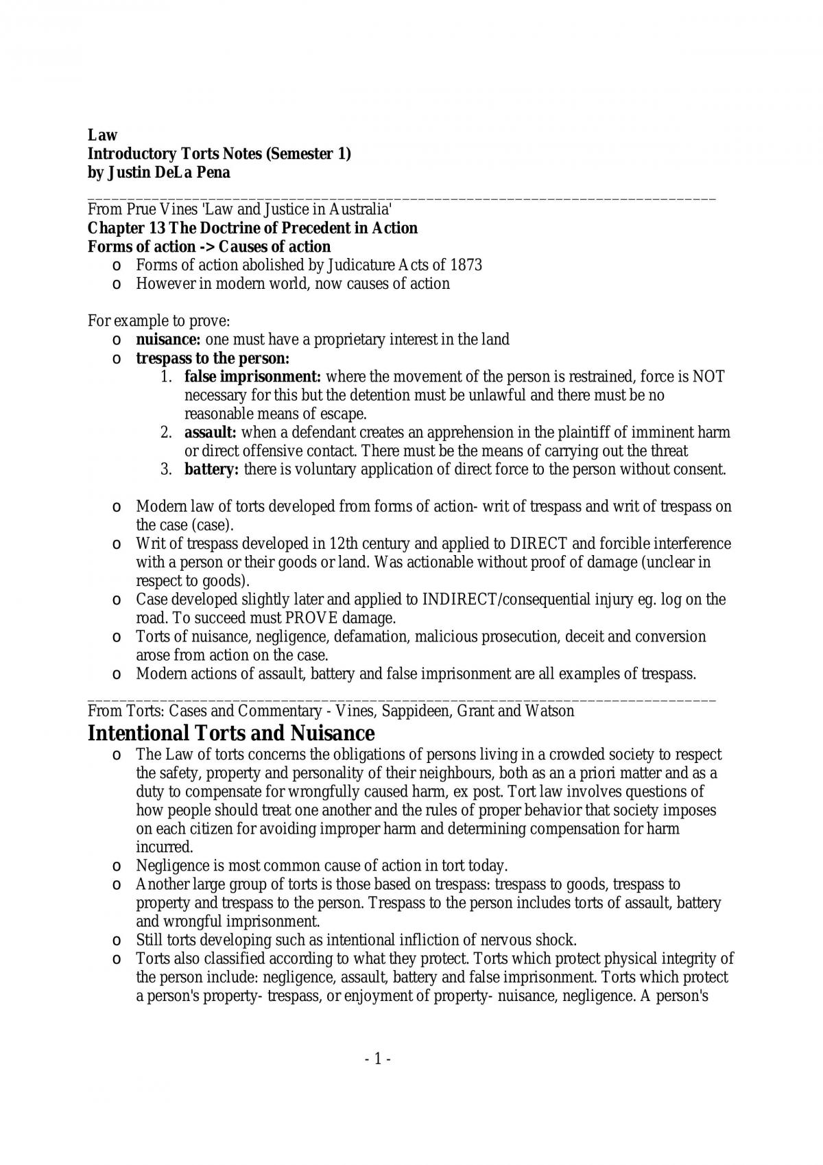 Intro To Torts - Page 1