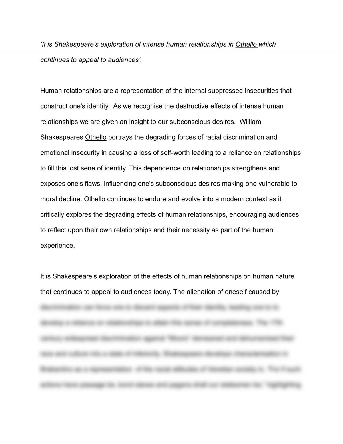 Othello Human Relationships - Page 1