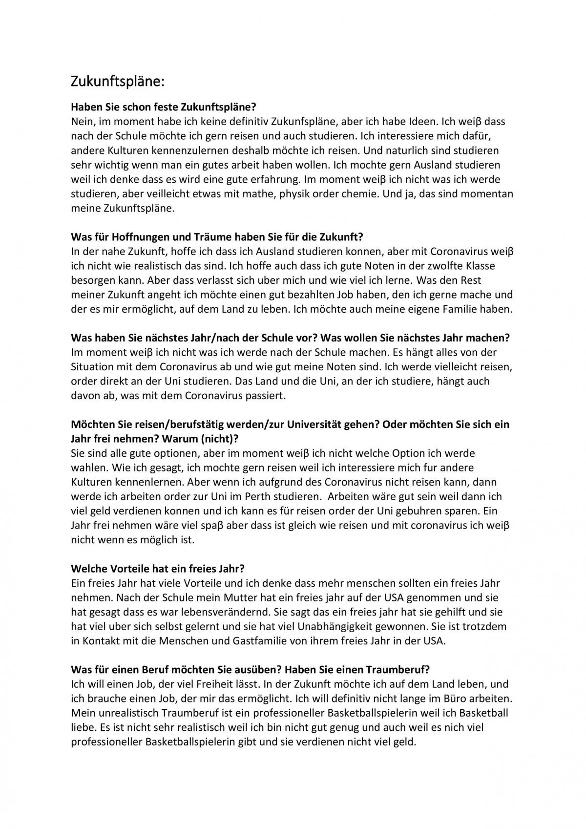 Future Plans and Studying and Working in German Speaking Countries Questions + Answers - Page 1