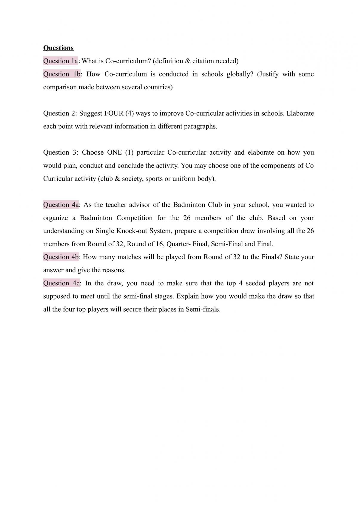 Co-curriculum Management Assignment  - Page 1